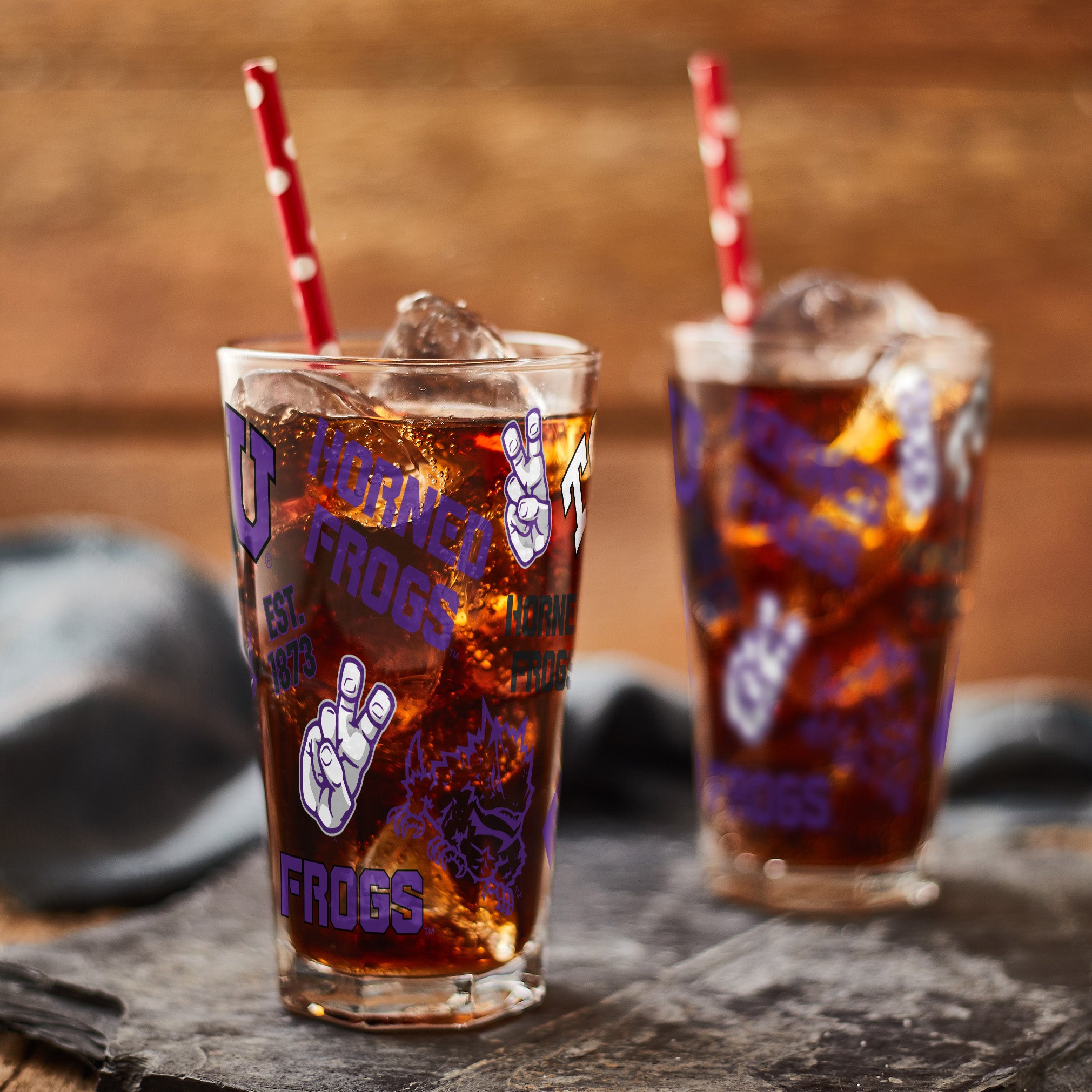 Set of 4 TCU Horned Frogs 16oz Pint Medley Glasses