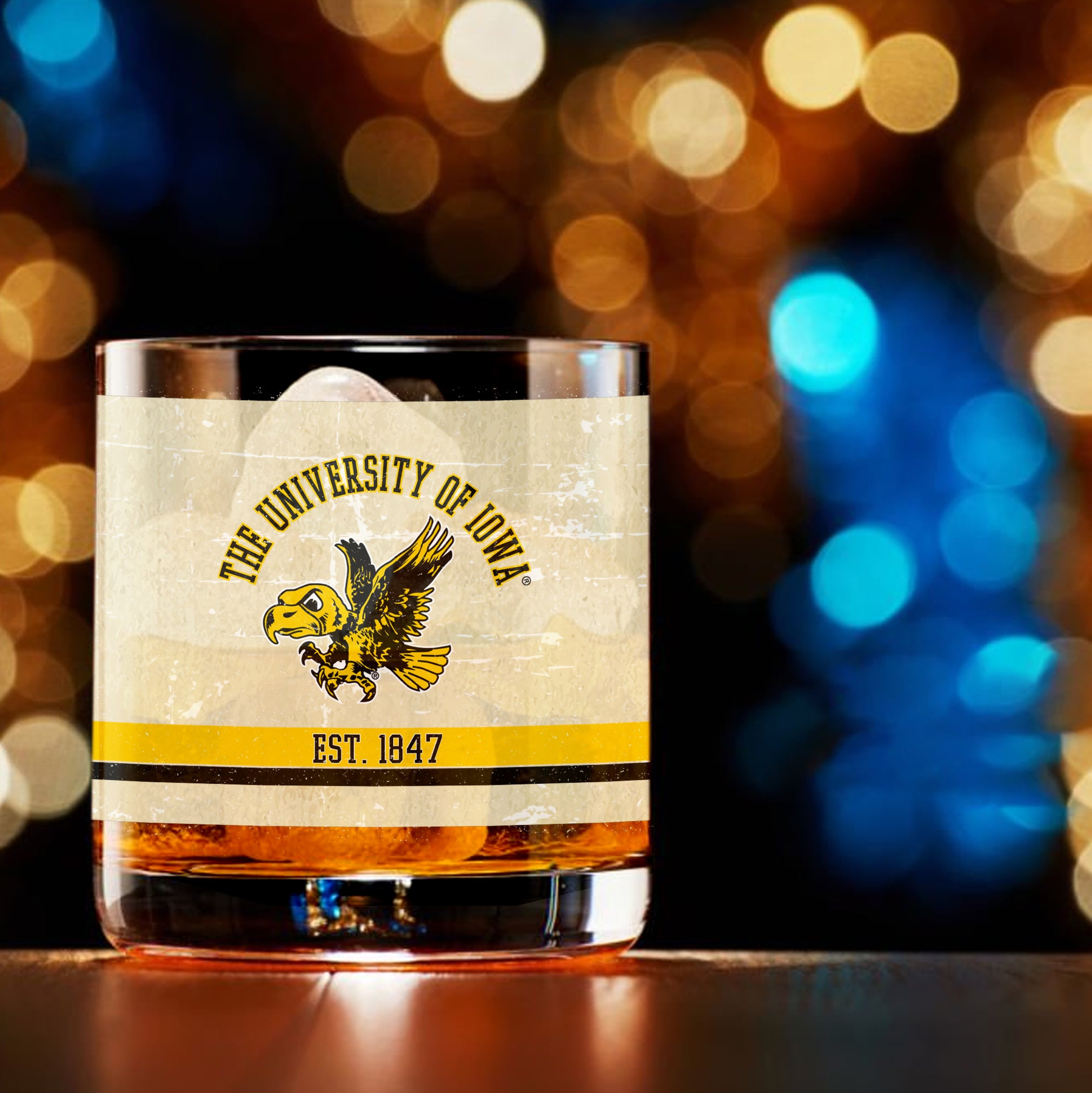 Iowa Hawkeyes Set of 2 College Vault Tan Retro 14oz Rocks Glasses