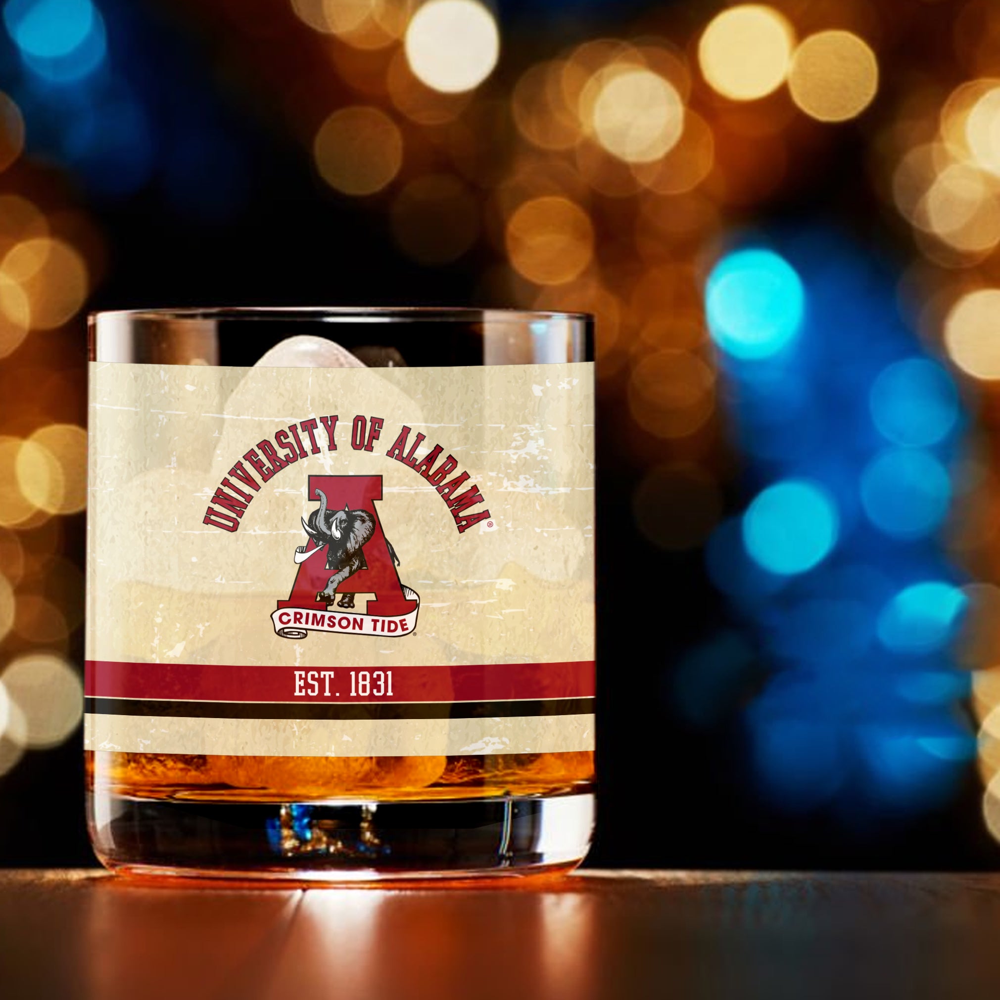 Alabama Crimson Tide Set of 2 College Vault Tan Retro 14oz Rocks Glasses