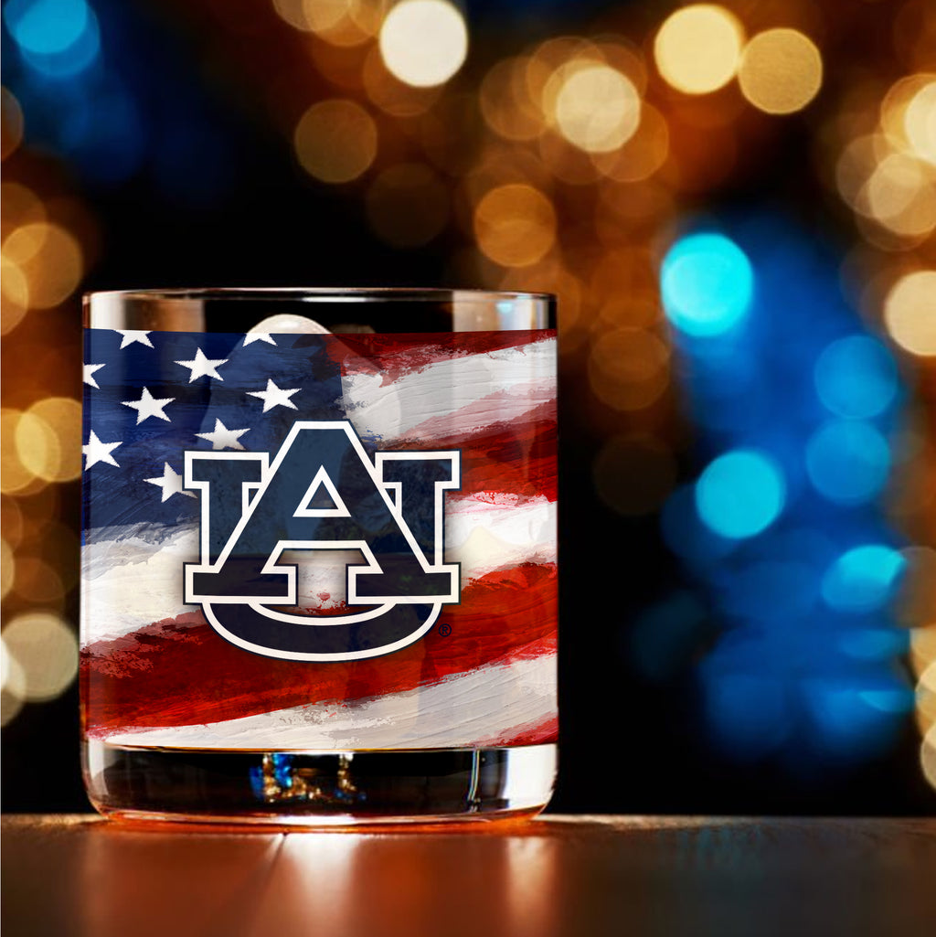 Set of 2 Auburn Tigers 14oz Americana Rocks Glasses