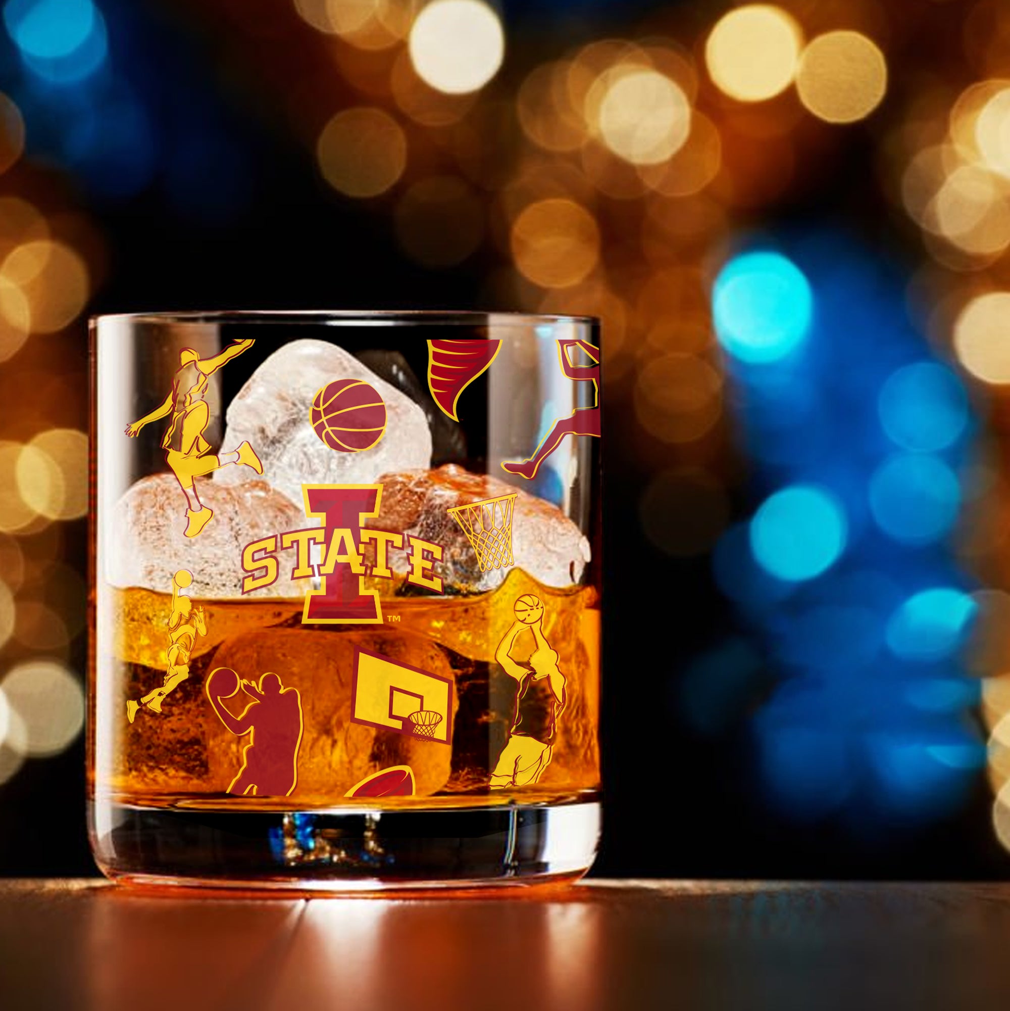 Set of 2 Iowa State Cyclones Basketball Sketch 14oz Rocks Glasses