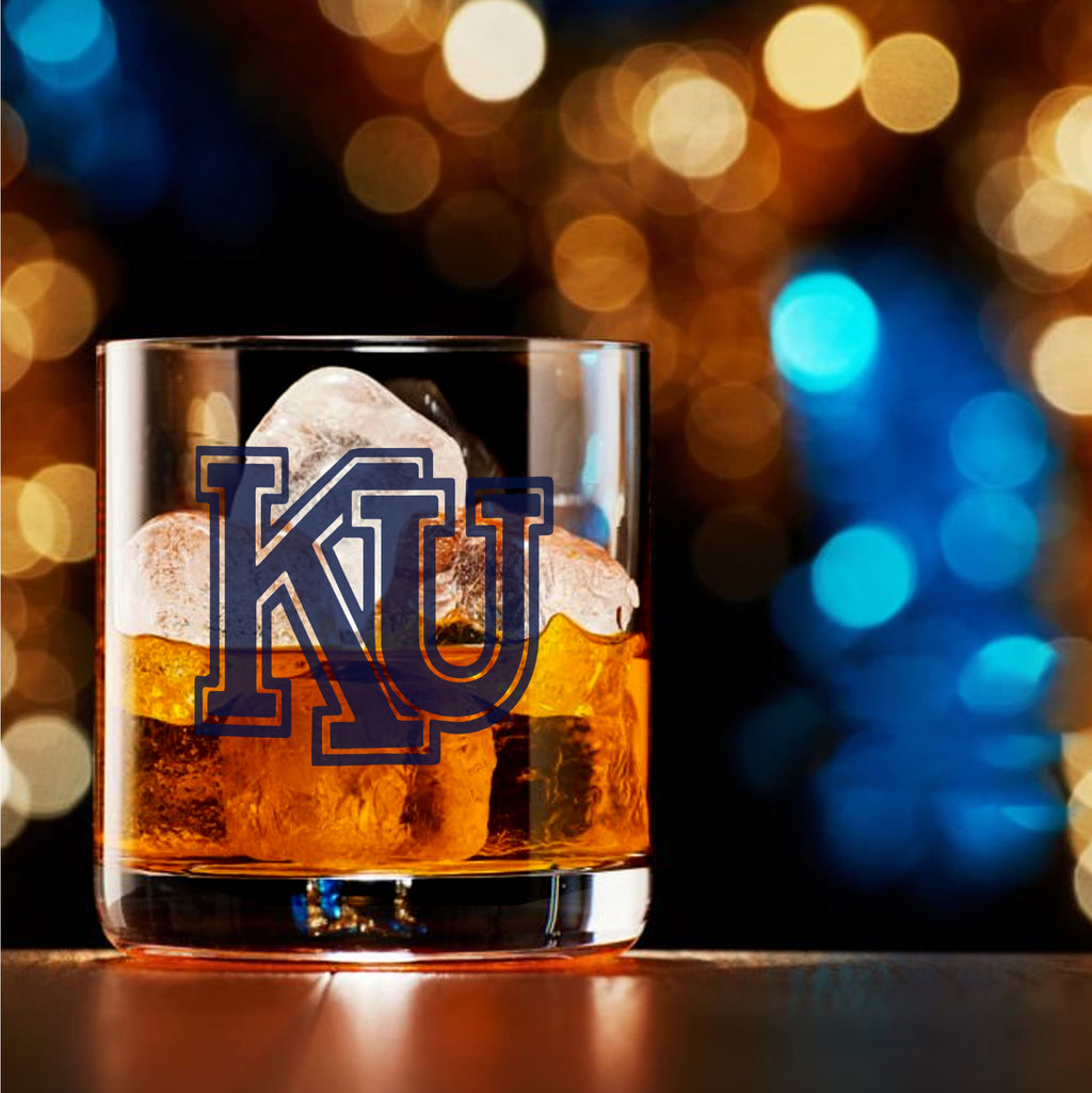 Set of 2 Kansas Jayhawks College Vault Sketch 14oz Rocks Glasses