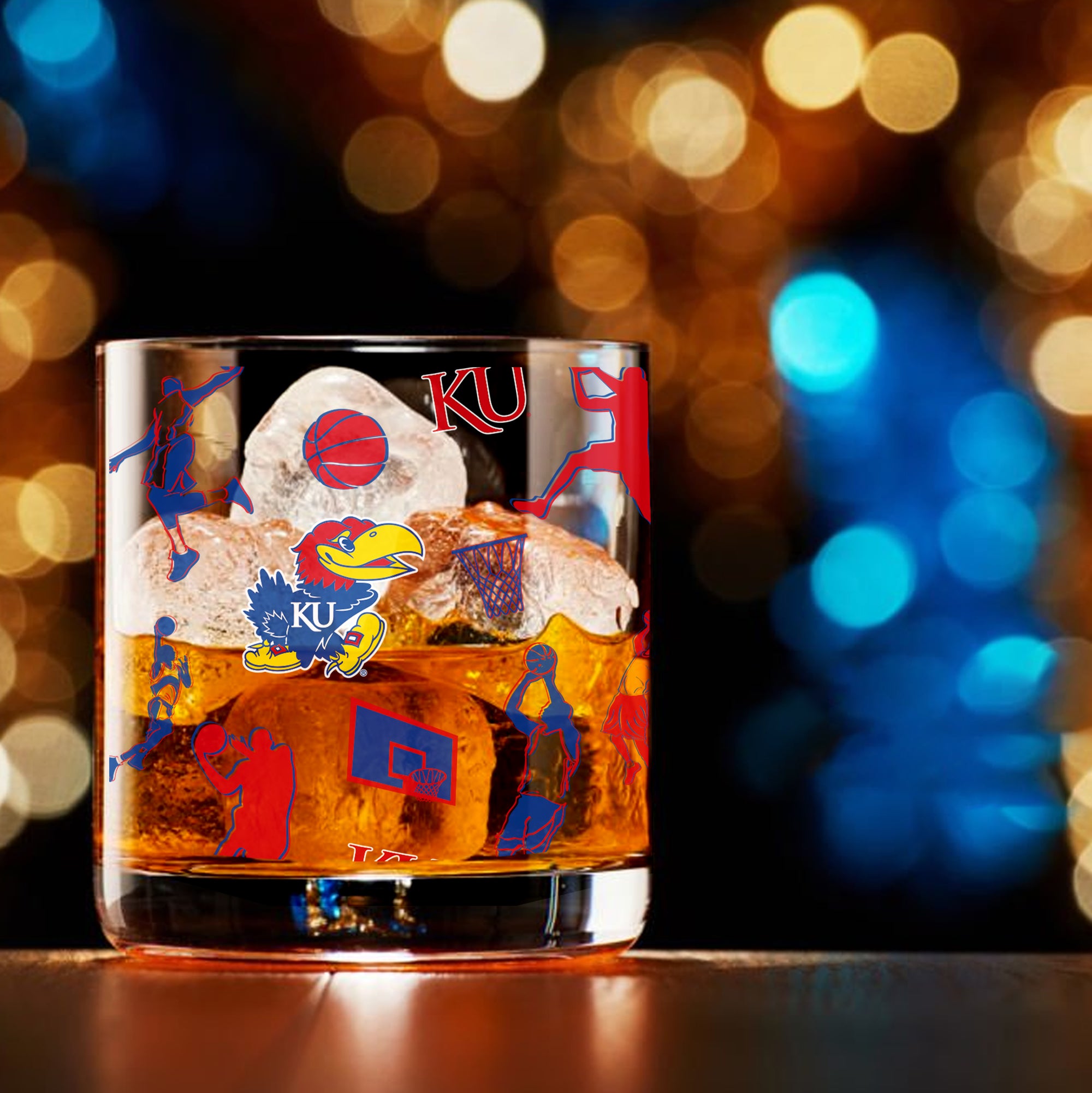 Set of 2 Kansas Jayhawks Basketball Sketch 14oz Rocks Glasses