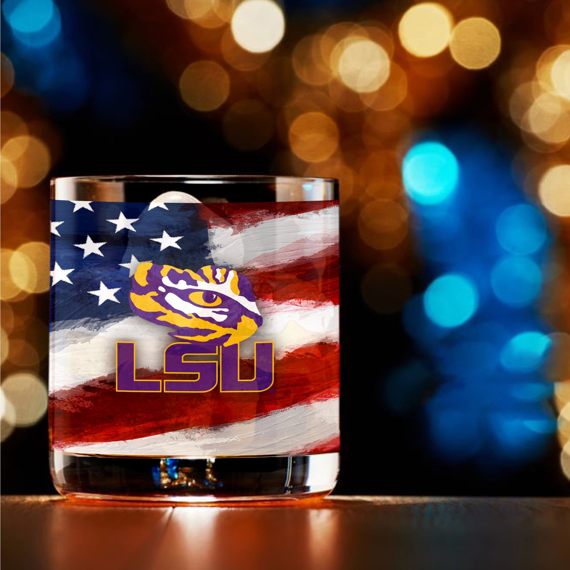 Set of 2 LSU Tigers 14oz Americana Rocks Glasses