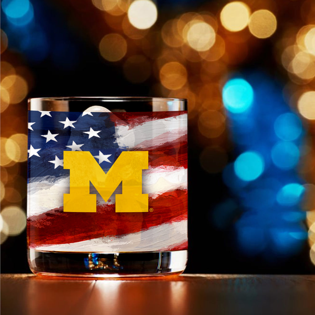 Set of 2 Michigan Wolverines 14oz Americana Rocks Glasses