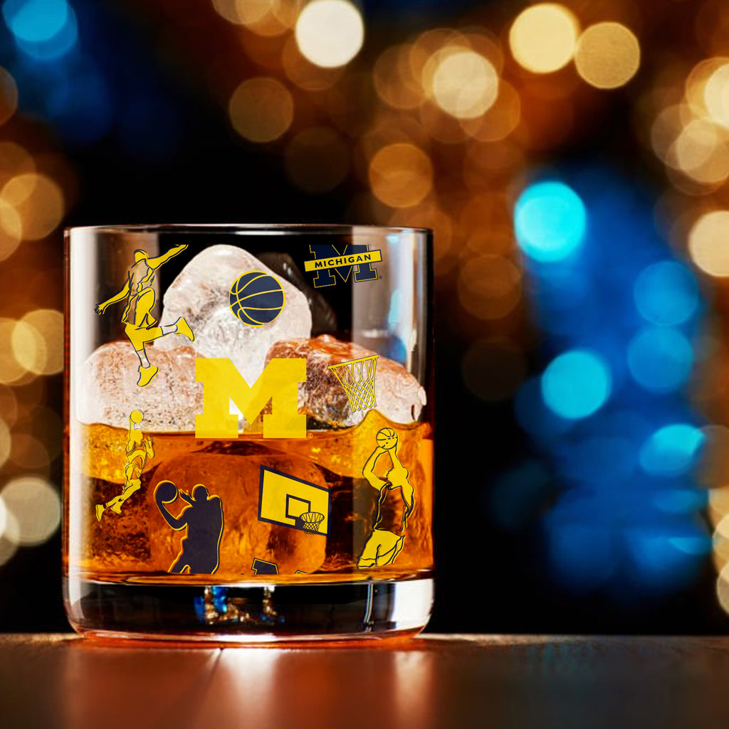 Set of 2 Michigan Wolverines Basketball Sketch 14oz Rocks Glasses