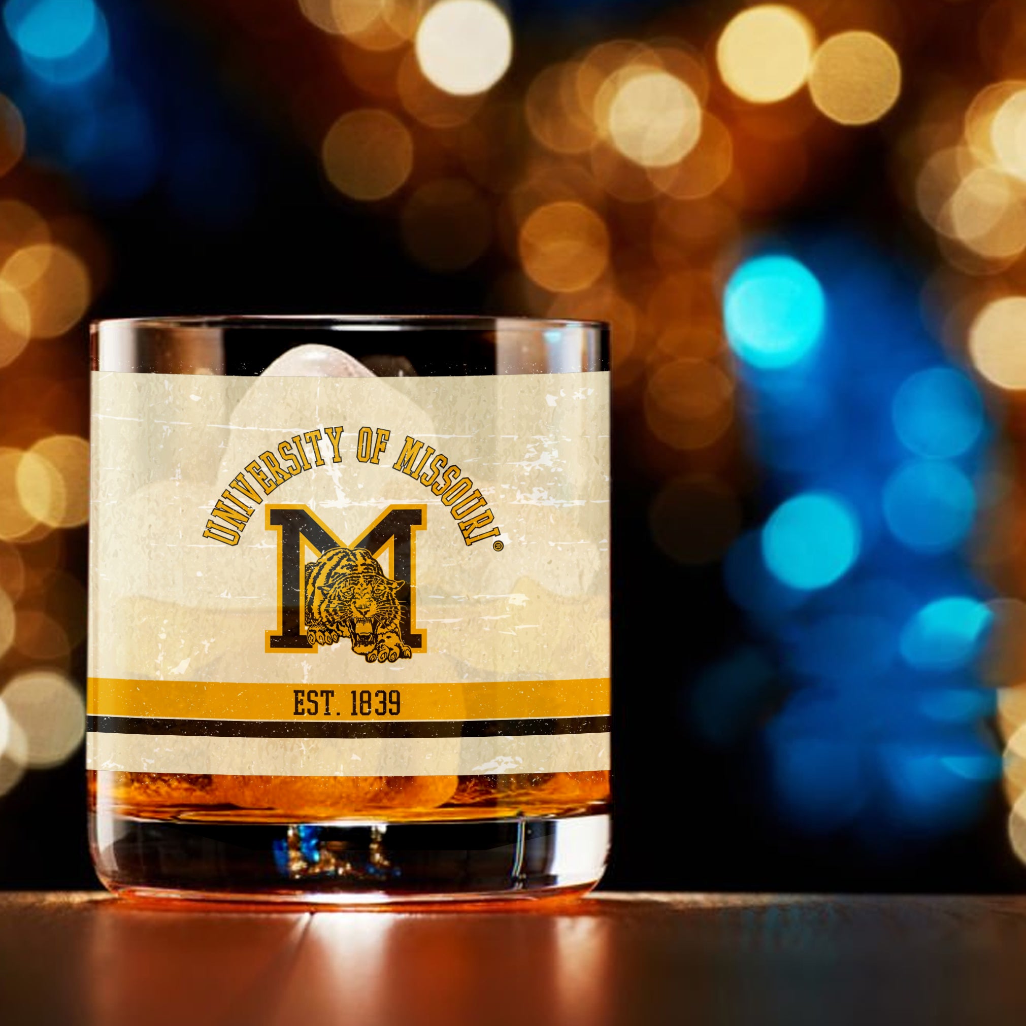 Missouri Tigers Set of 2 College Vault Tan Retro 14oz Rocks Glasses