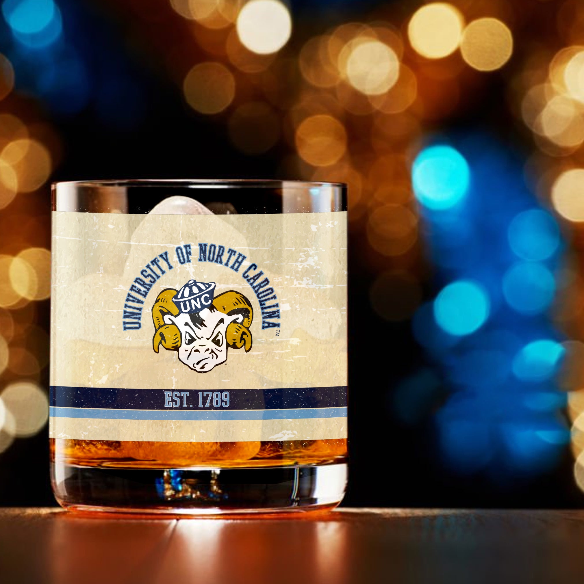 North Carolina Tar Heels Set of 2 College Vault Tan Retro 14oz Rocks Glasses