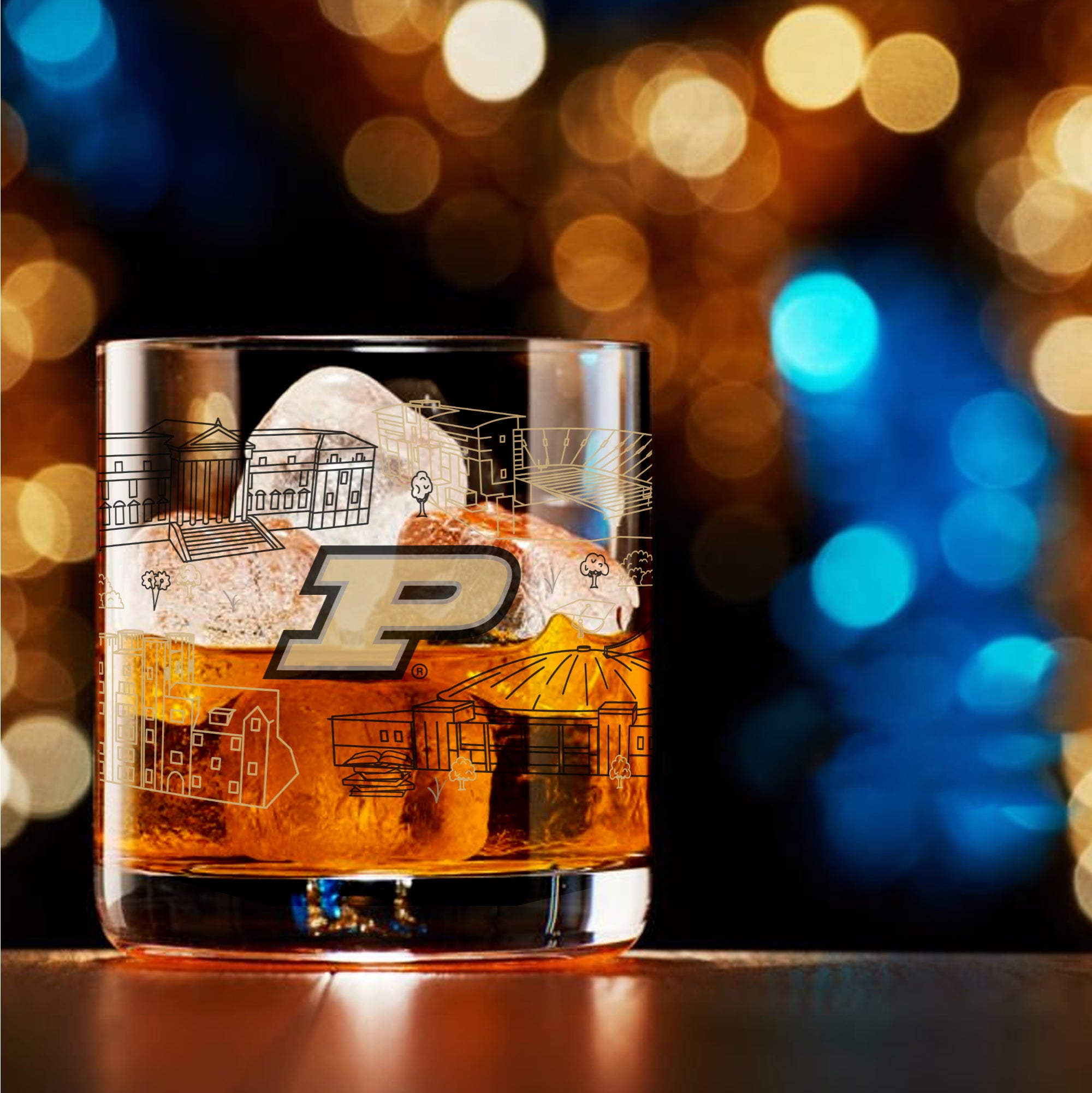 Set of 2 Purdue Boilermakers Campus Line Art 14oz Rocks Glasses