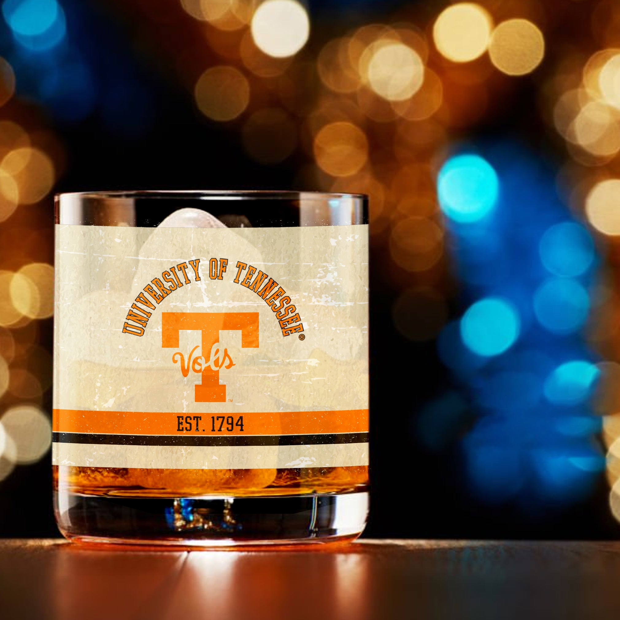 Tennessee Volunteers Set of 2 College Vault Tan Retro 14oz Rocks Glasses