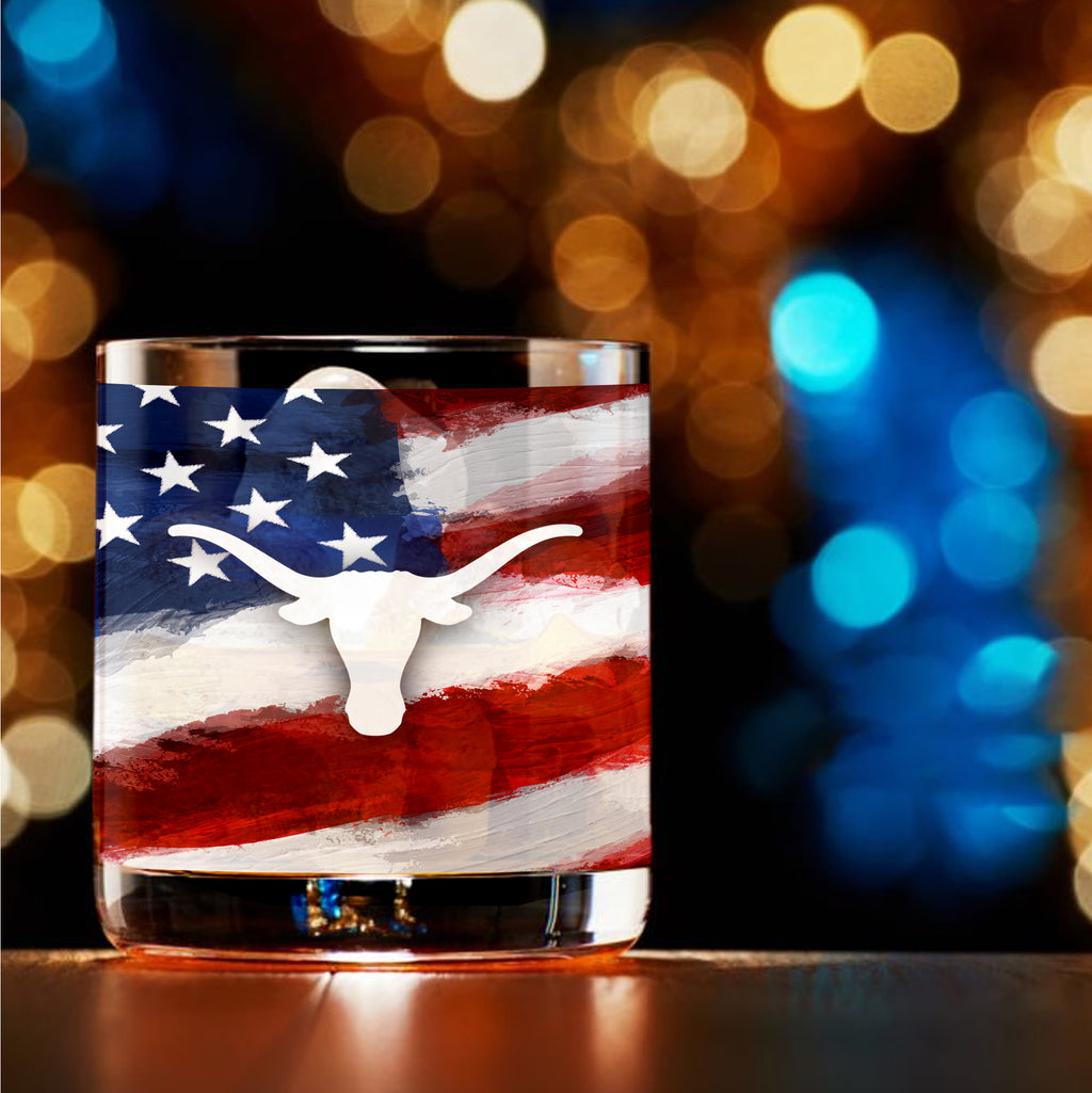 Set of 2 Texas Longhorns 14oz Americana Rocks Glasses