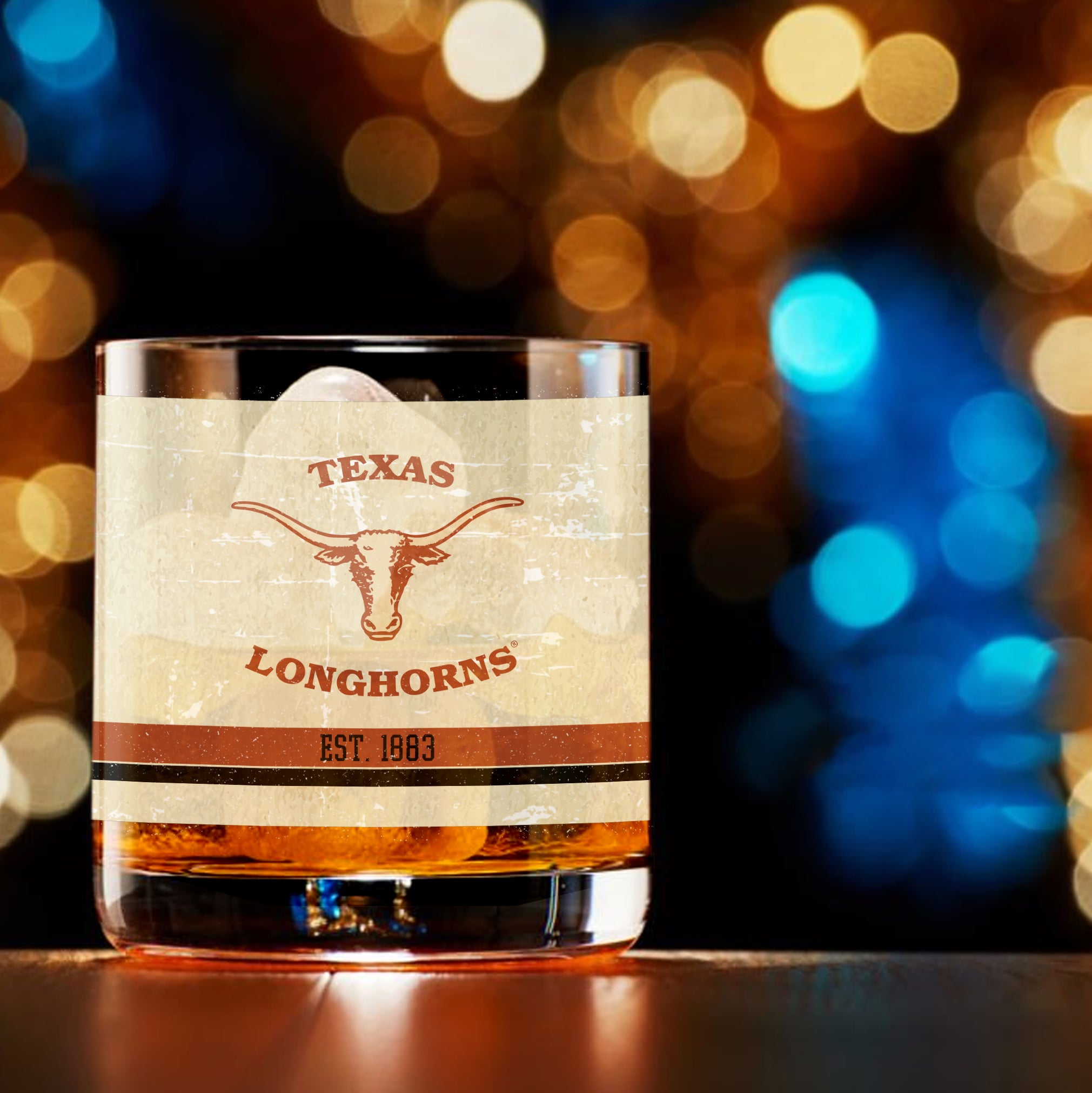 Texas Longhorns Set of 2 College Vault Tan Retro 14oz Rocks Glasses
