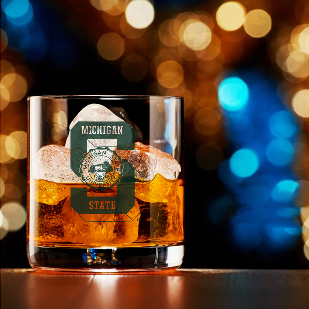 Set of 2 Michigan State Spartans College Vault Sketch 14oz Rocks Glasses