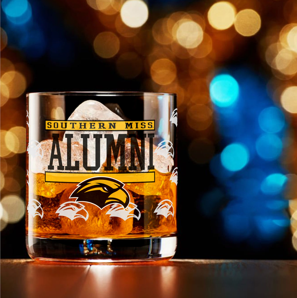Set of 2 Southern Miss Golden Eagles 14oz XD Alumni Rocks Glasses