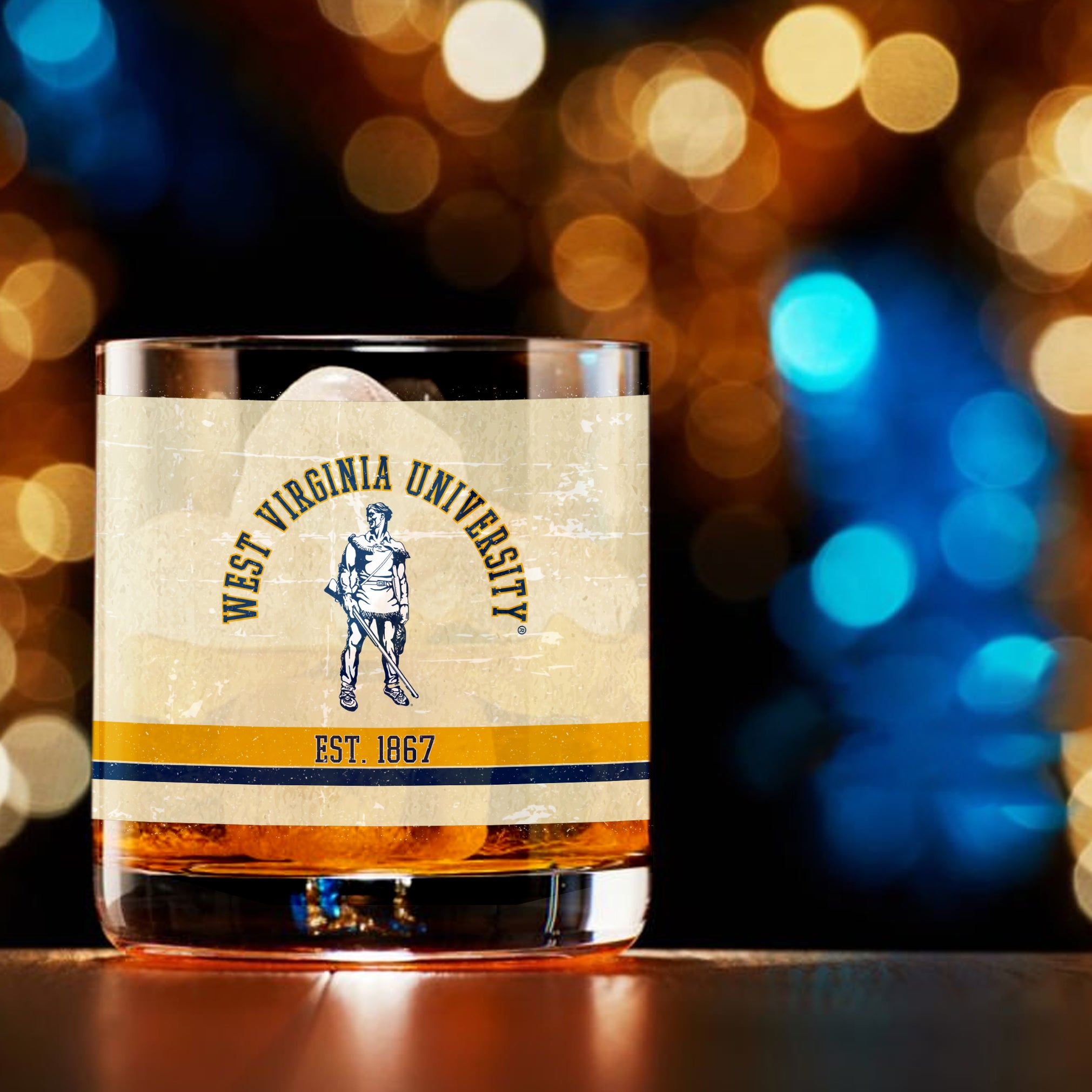 West Virginia Mountaineers Set of 2 College Vault Tan Retro 14oz Rocks Glasses