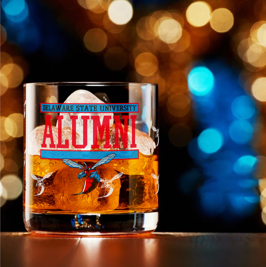 Set of 2 Delaware State Hornets 14oz XD Alumni Rocks Glasses