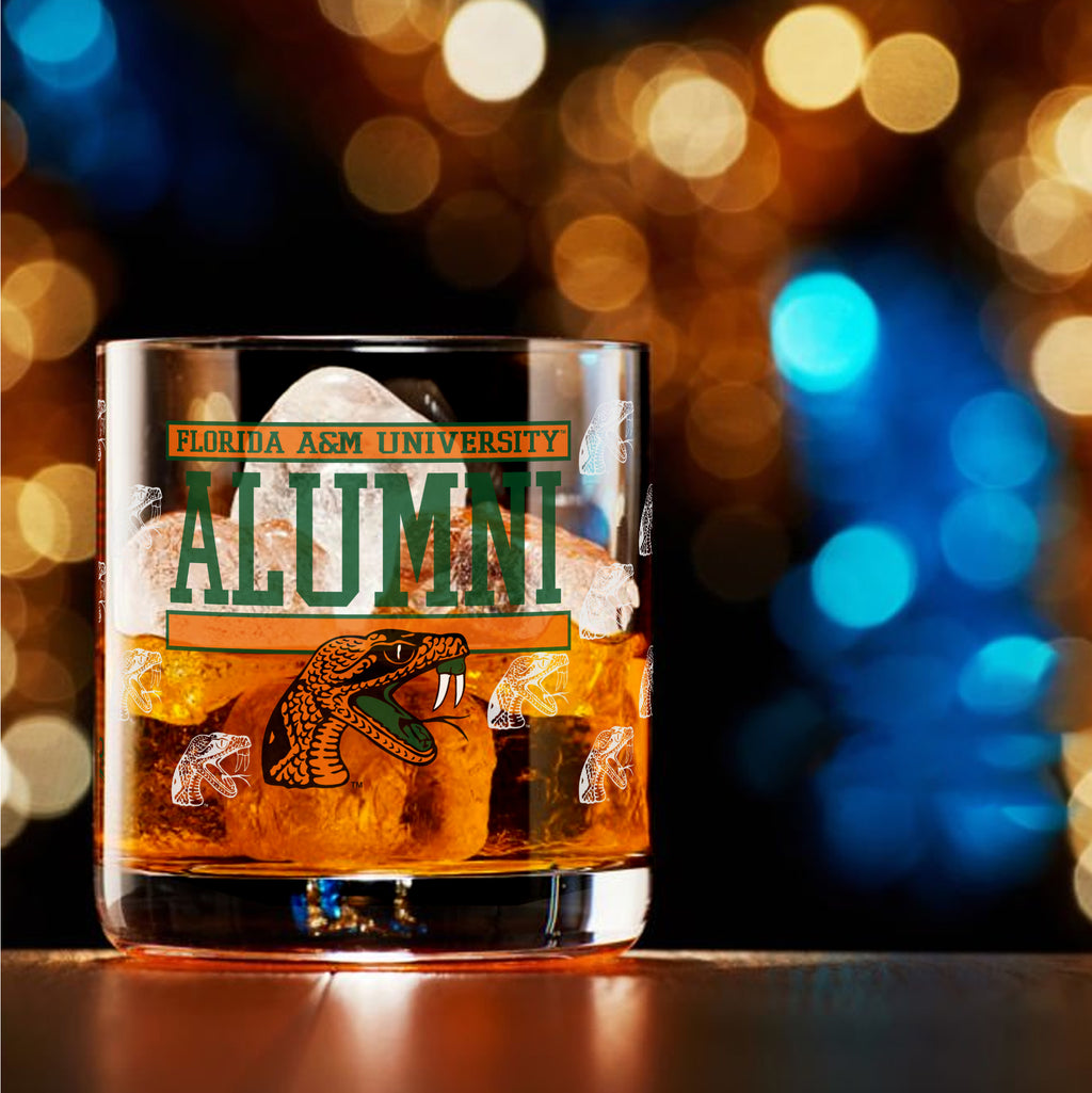 Set of 2 Florida A&M Rattlers 14oz XD Alumni Rocks Glasses