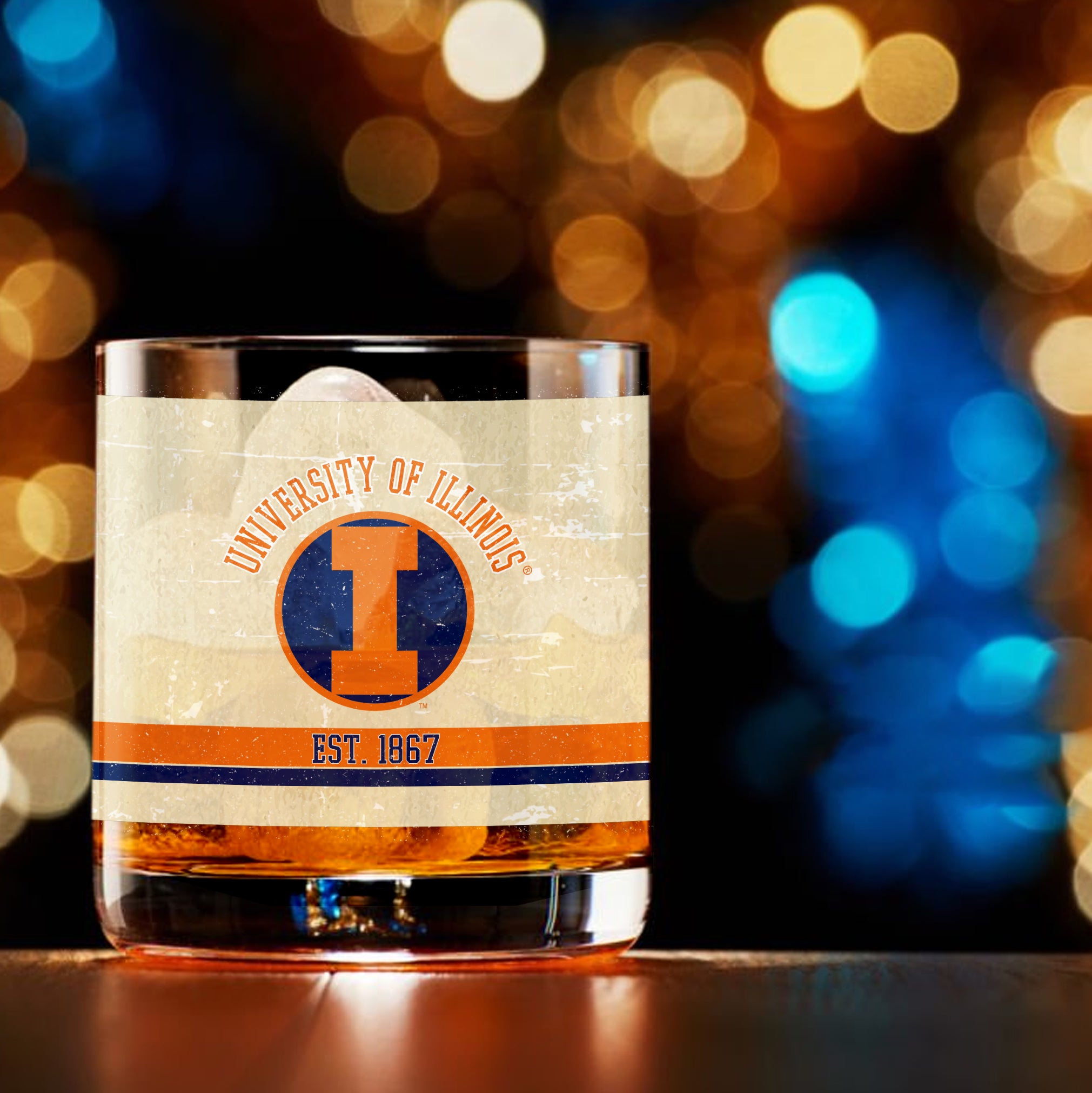 Illinois Fighting Illini Set of 2 College Vault Tan Retro 14oz Rocks Glasses