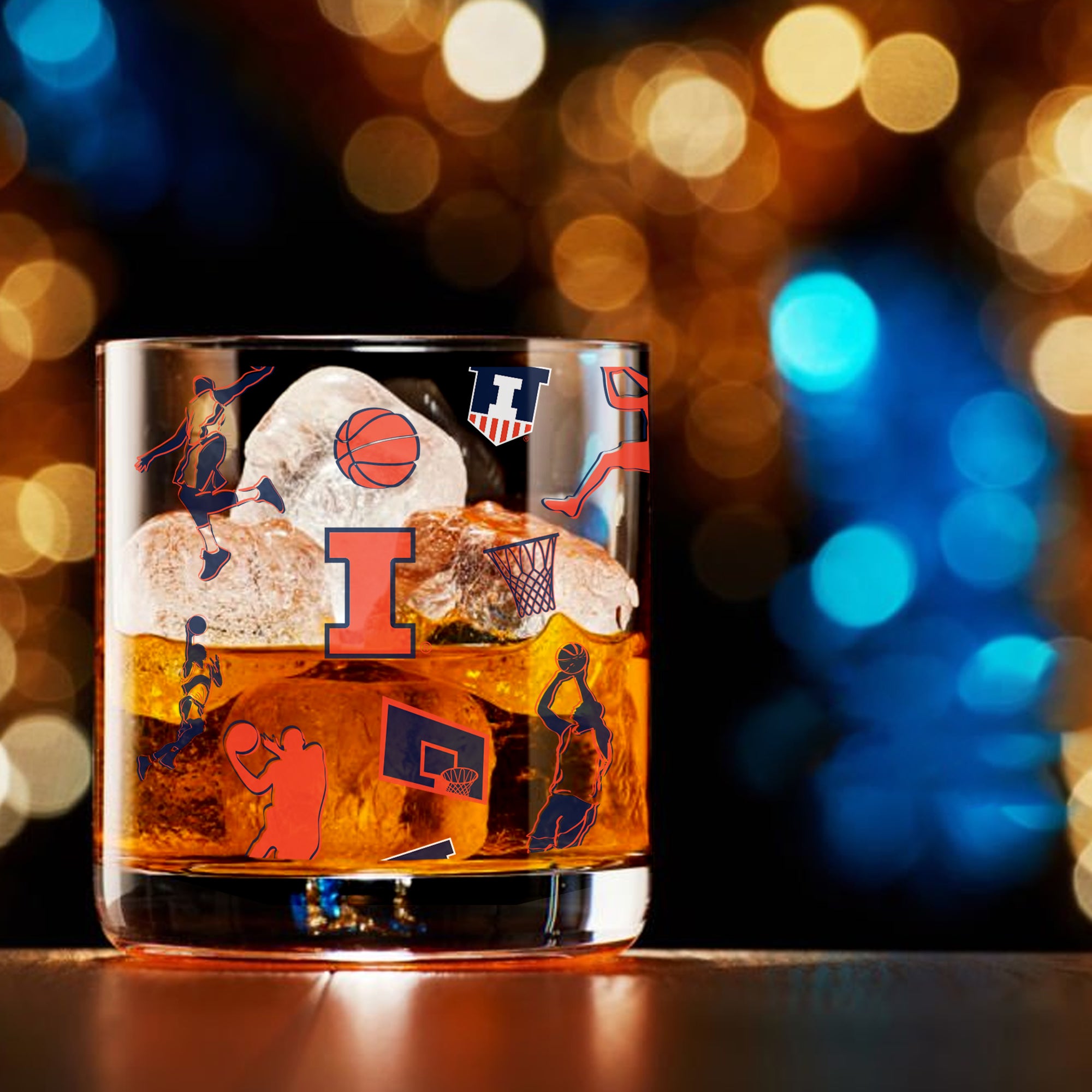 Set of 2 Illinois Fighting Illini Basketball Sketch 14oz Rocks Glasses