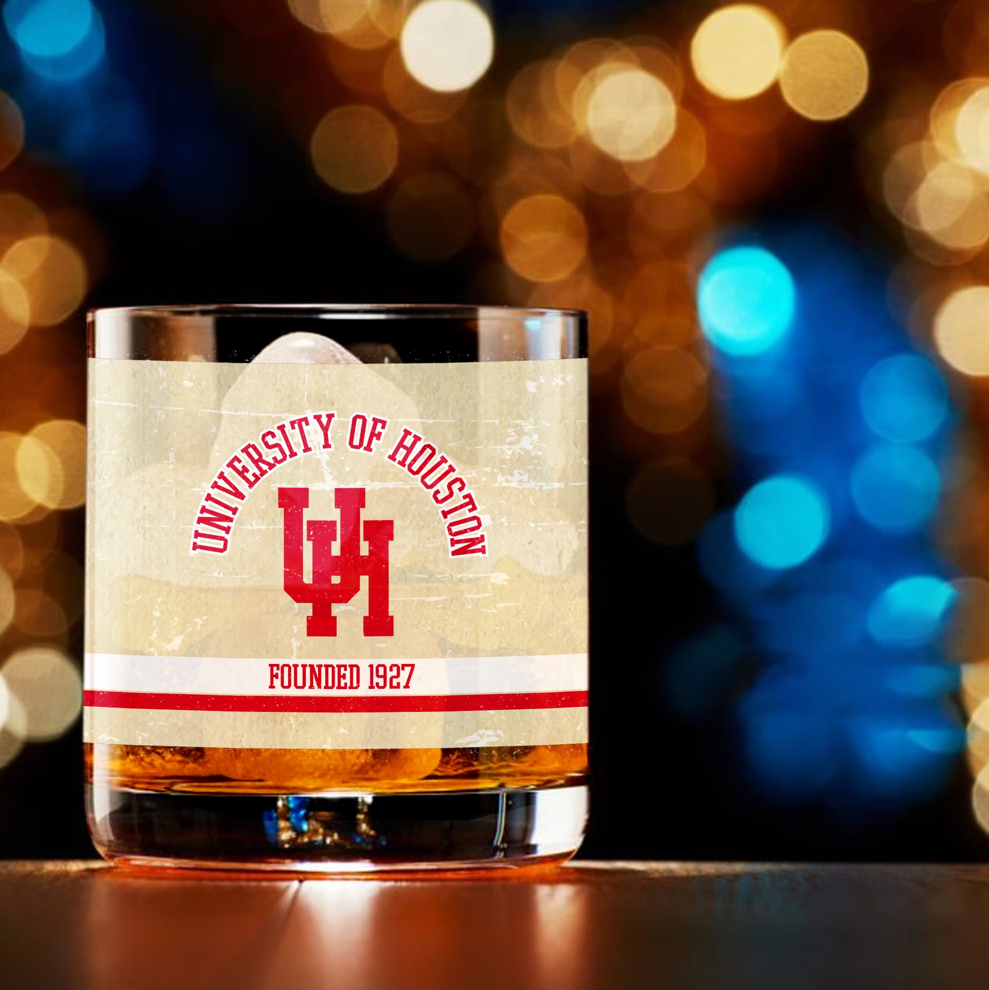 Houston Cougars Set of 2 College Vault Tan Retro 14oz Rocks Glasses