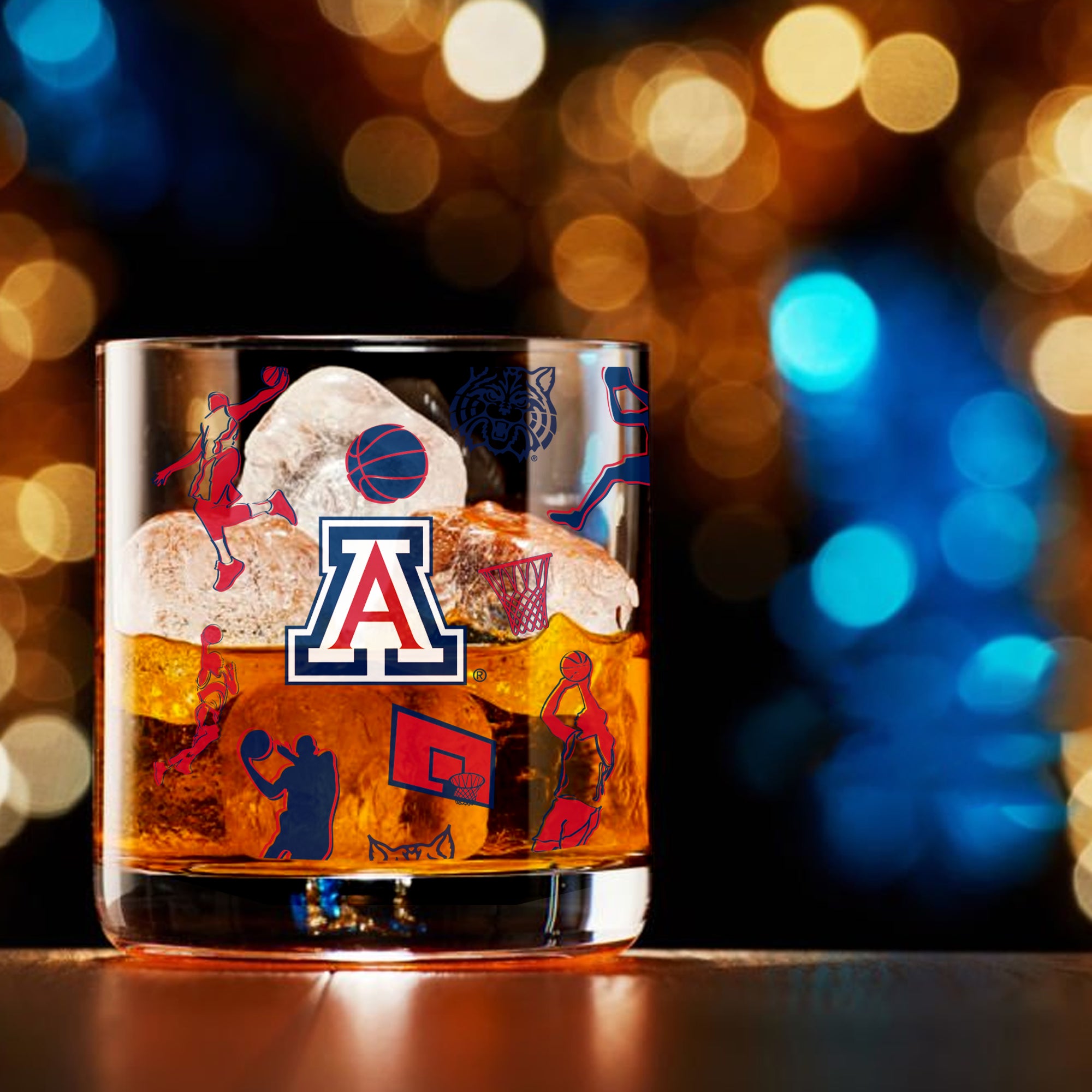 Set of 2 Arizona Wildcats Basketball Sketch 14oz Rocks Glasses