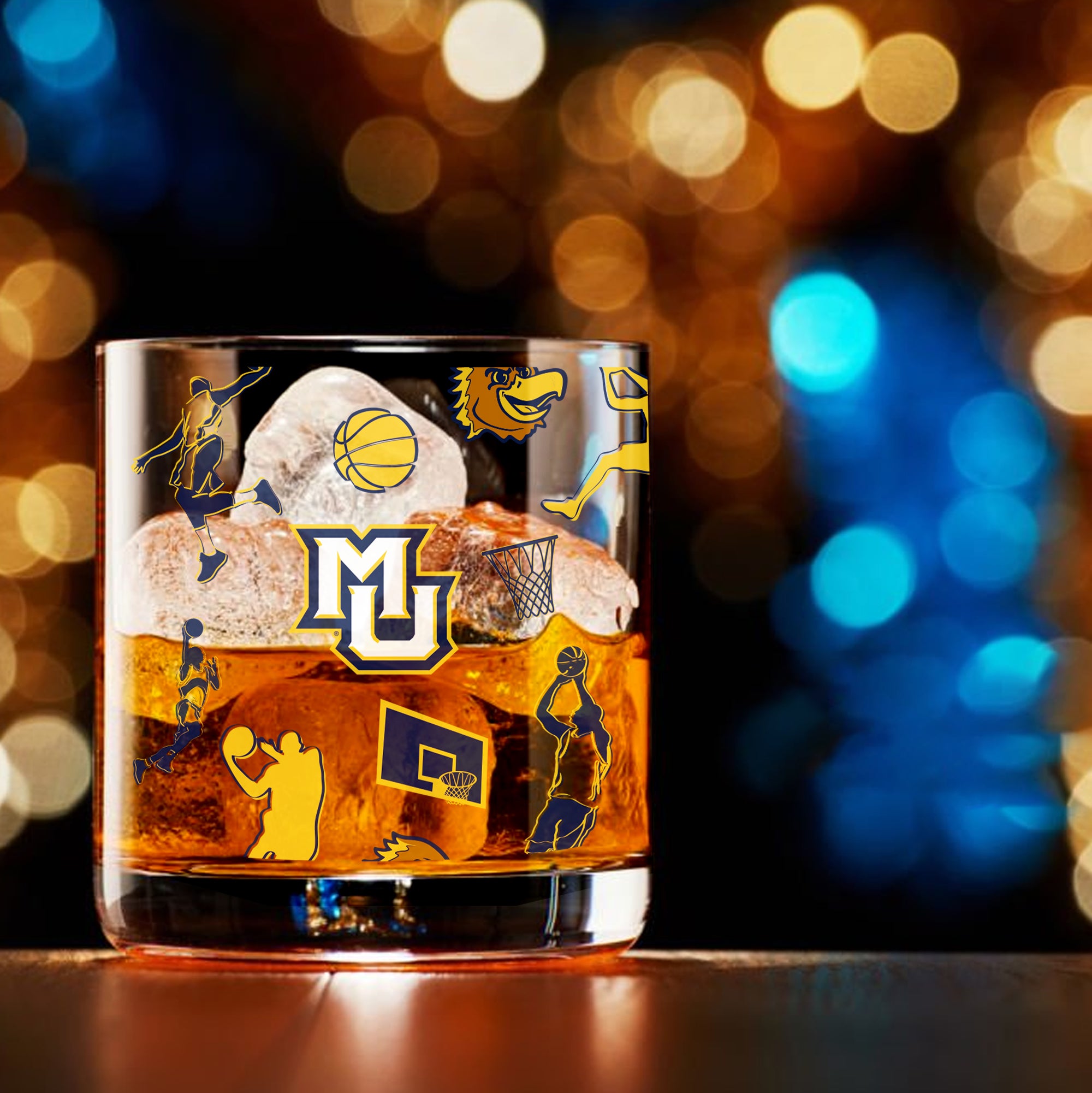 Set of 2 Marquette Golden Eagles Basketball Sketch 14oz Rocks Glasses