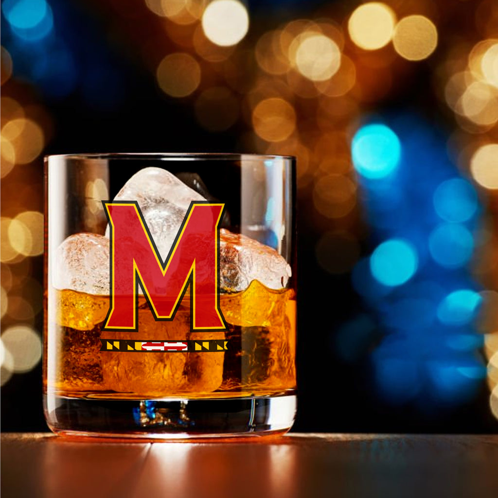 Set of 2 Maryland Terrapins College Vault Sketch 14oz Rocks Glasses