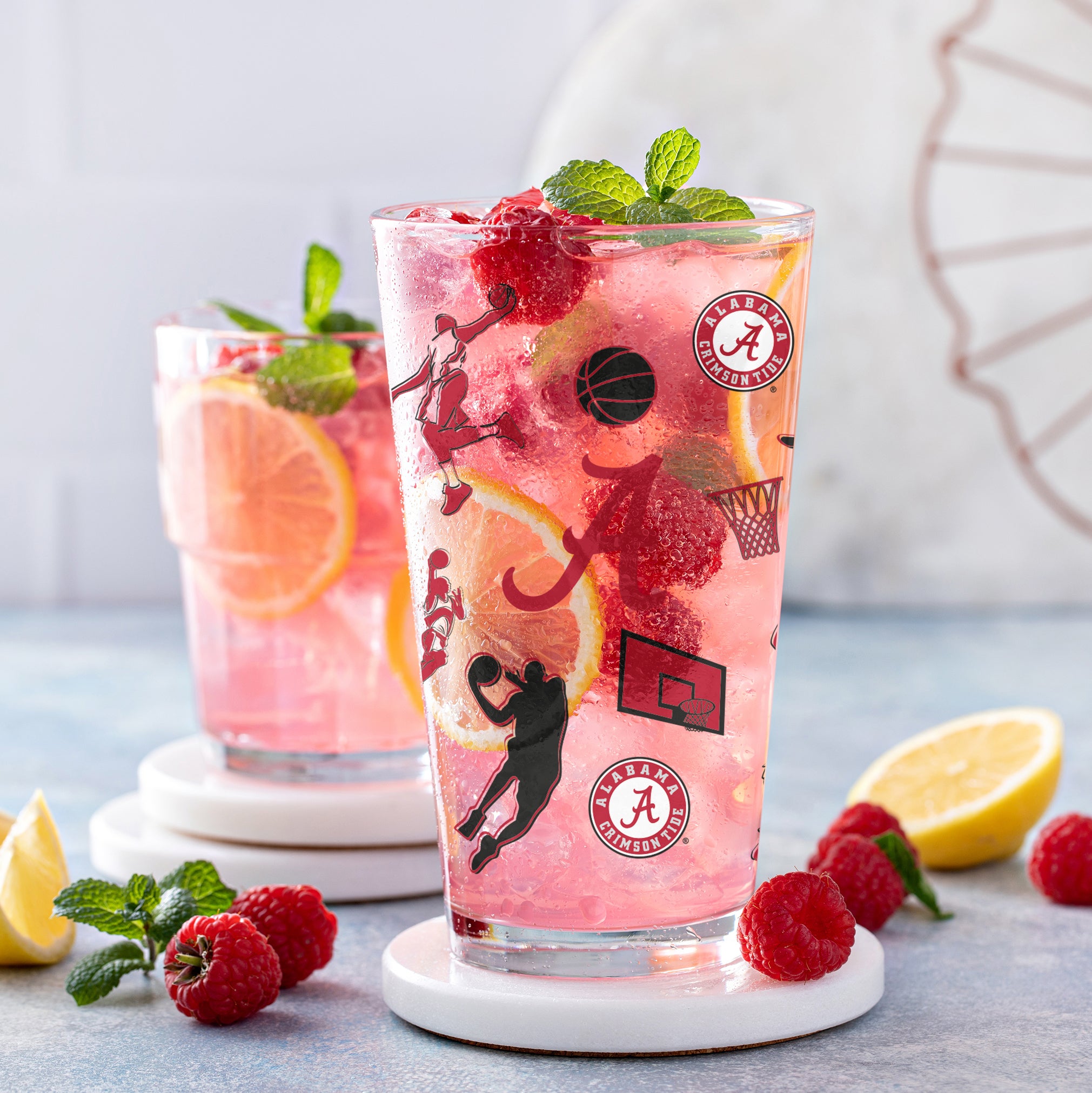 Set of 2 Alabama Crimson Tide Basketball Sketch 16oz Pints