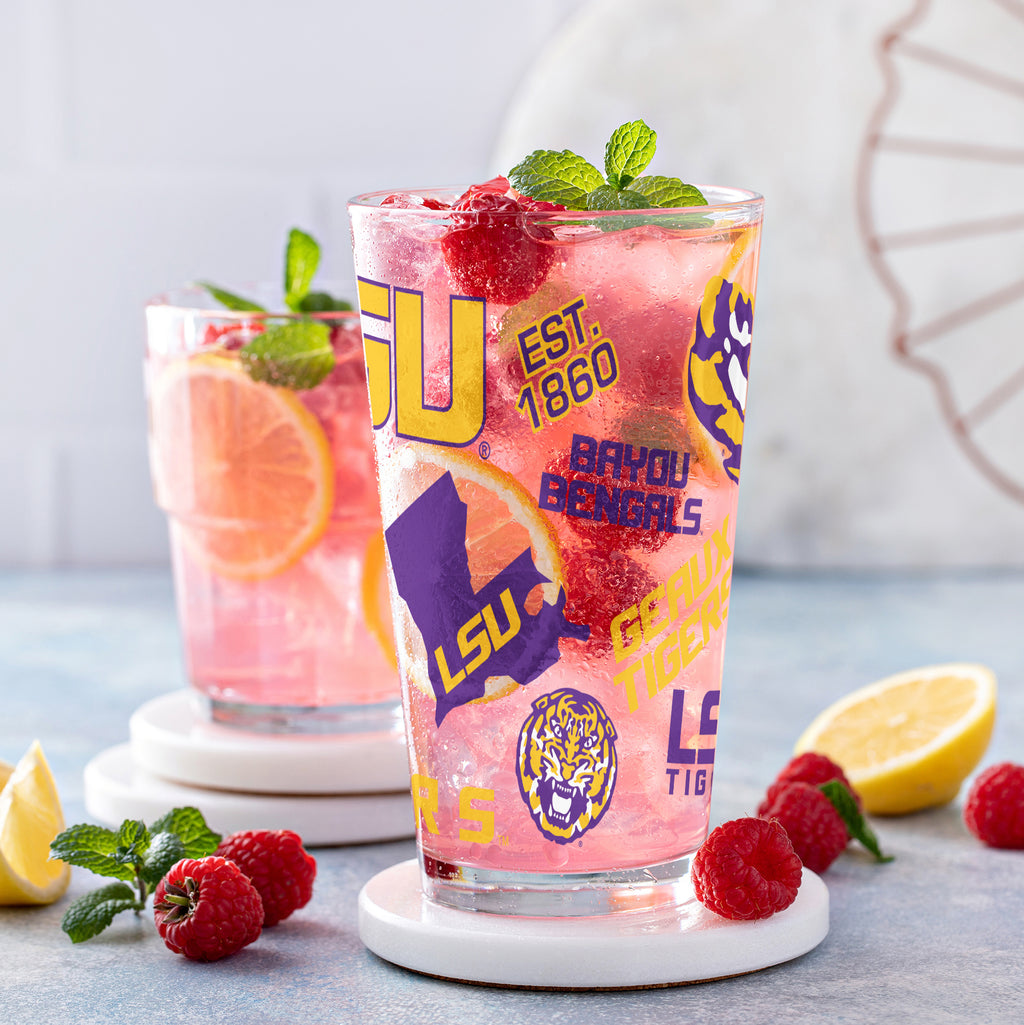Set of 4 LSU Tigers 16oz Medley Pint Glasses