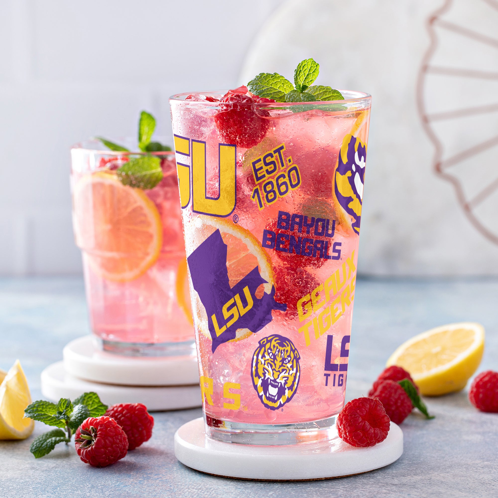 Set of 4 LSU Tigers 16oz Medley Pint Glasses