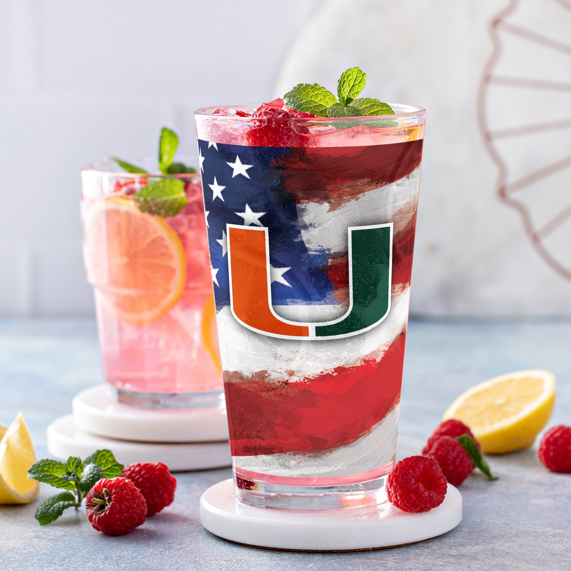Set of 2 Miami Hurricanes 16oz Americana Pints