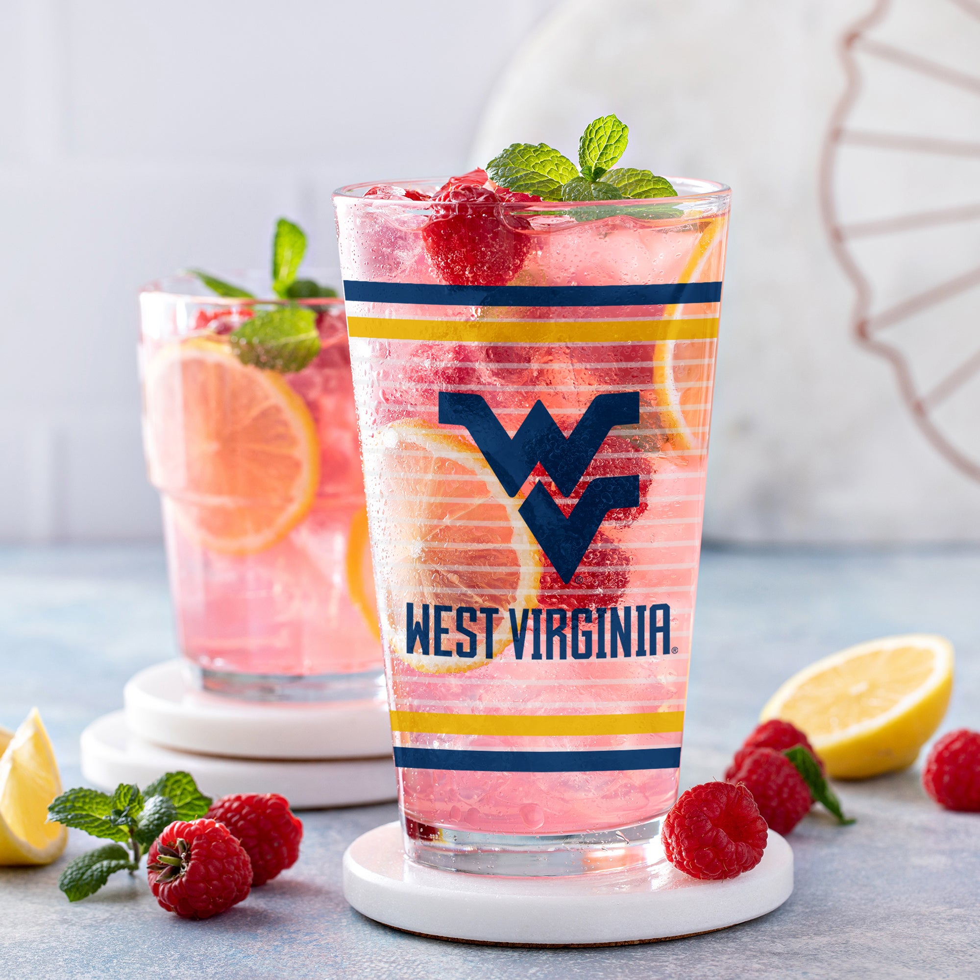 Set of 2 West Virginia Mountaineers 16oz Ring Pints