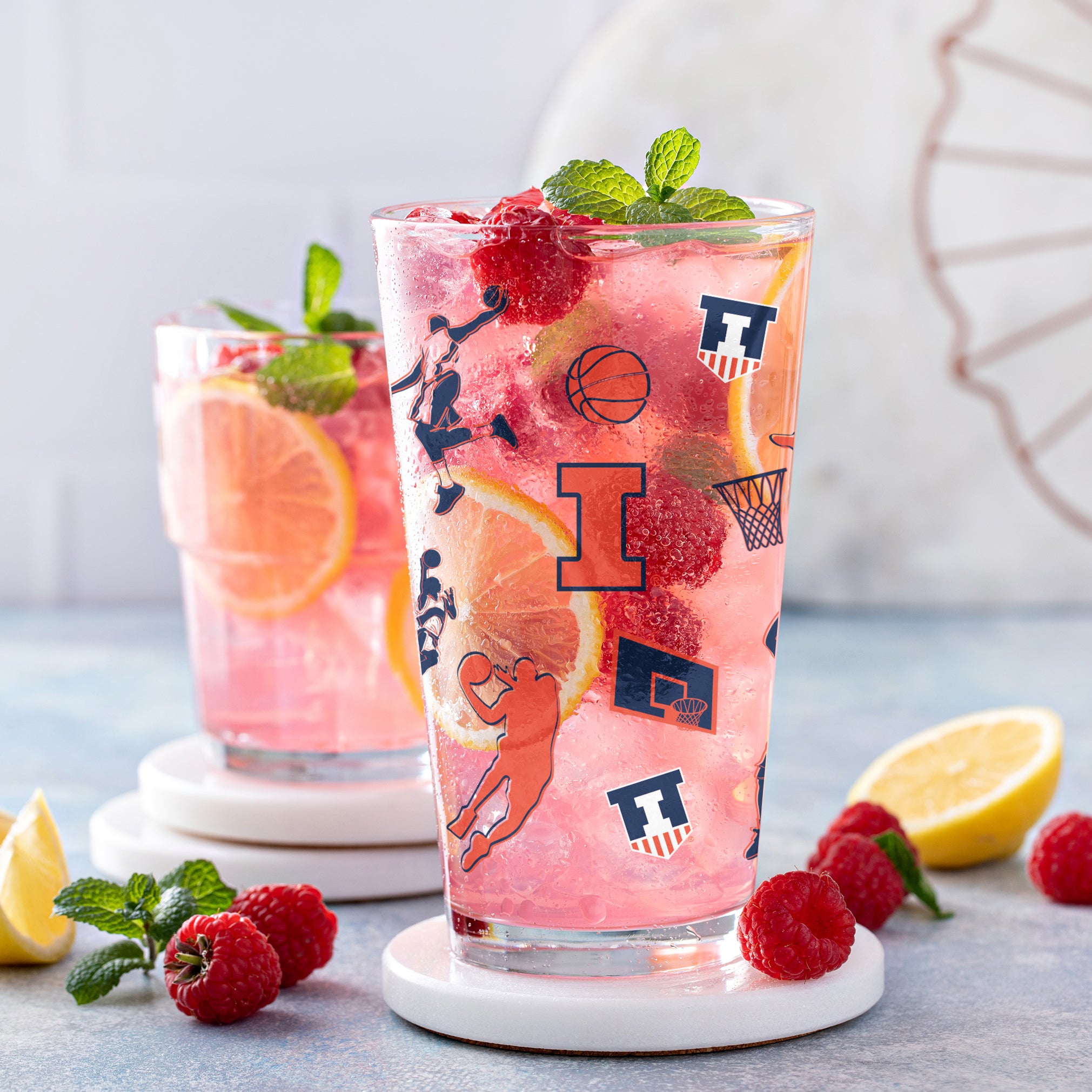 Set of 2 Illinois Fighting Illini Basketball Sketch 16oz Pints