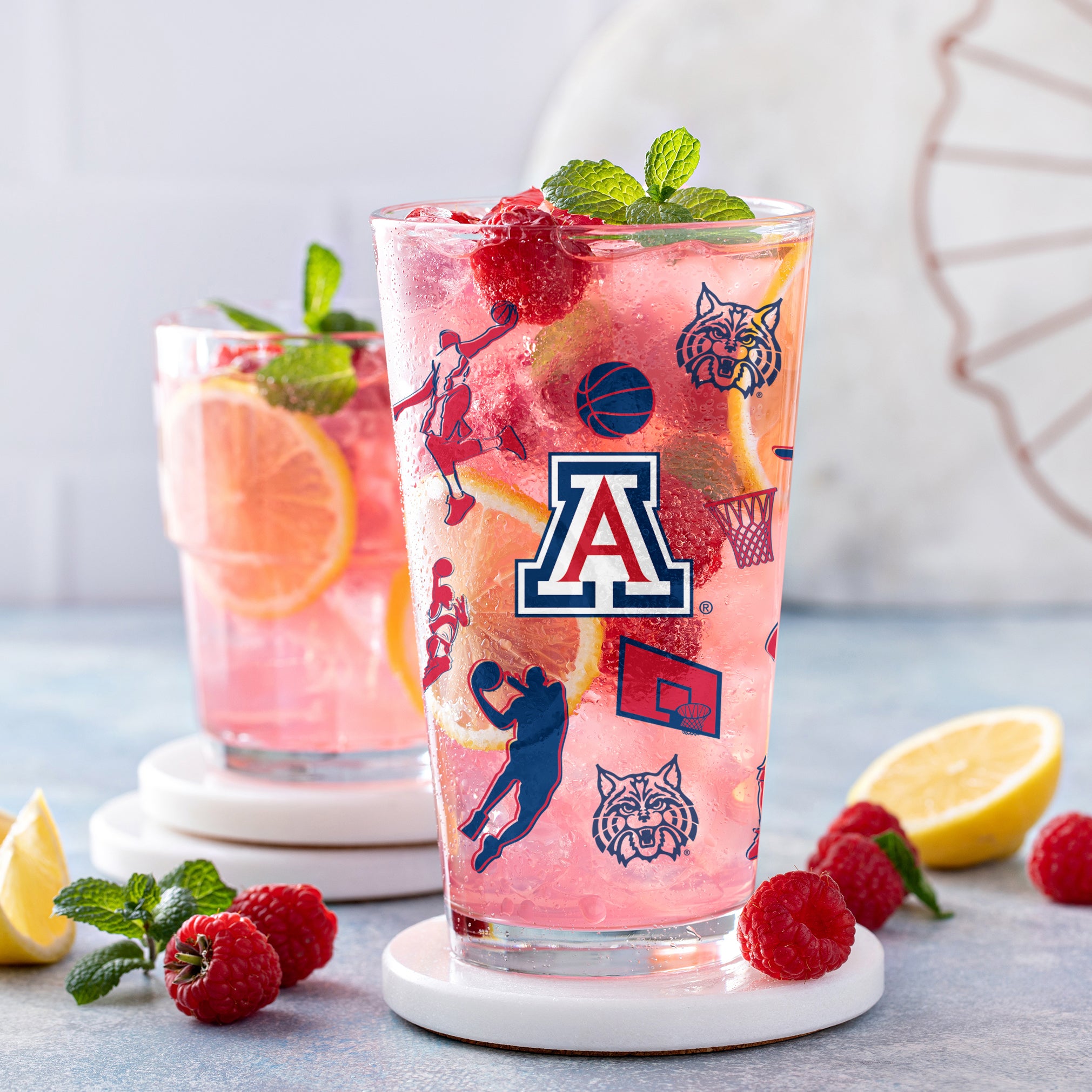 Set of 2 Arizona Wildcats Basketball Sketch 16oz Pints