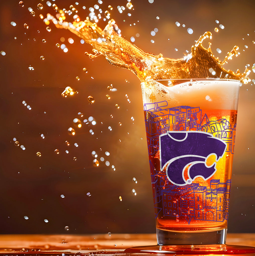 Set of 2 K-State Wildcats Campus Line Art 16oz Pints