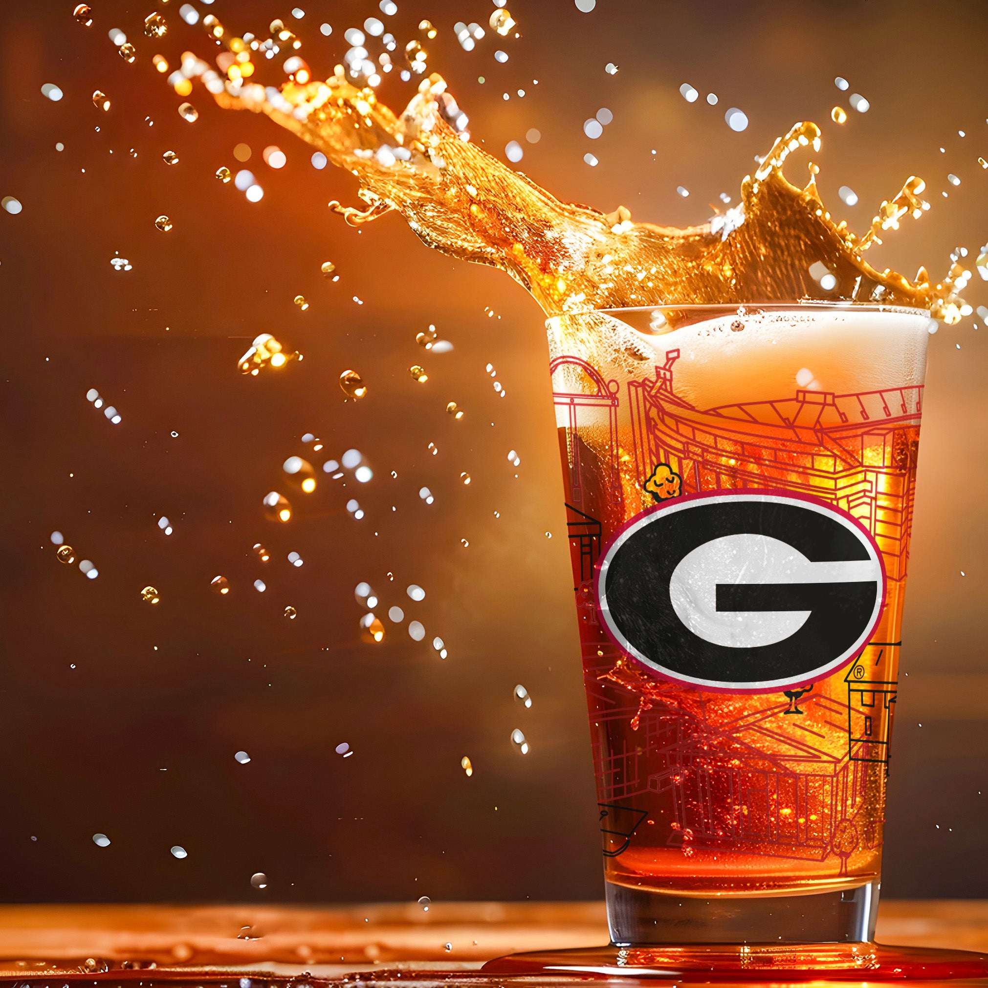 Set of 2 Georgia Bulldogs Campus Line Art 16oz Pints