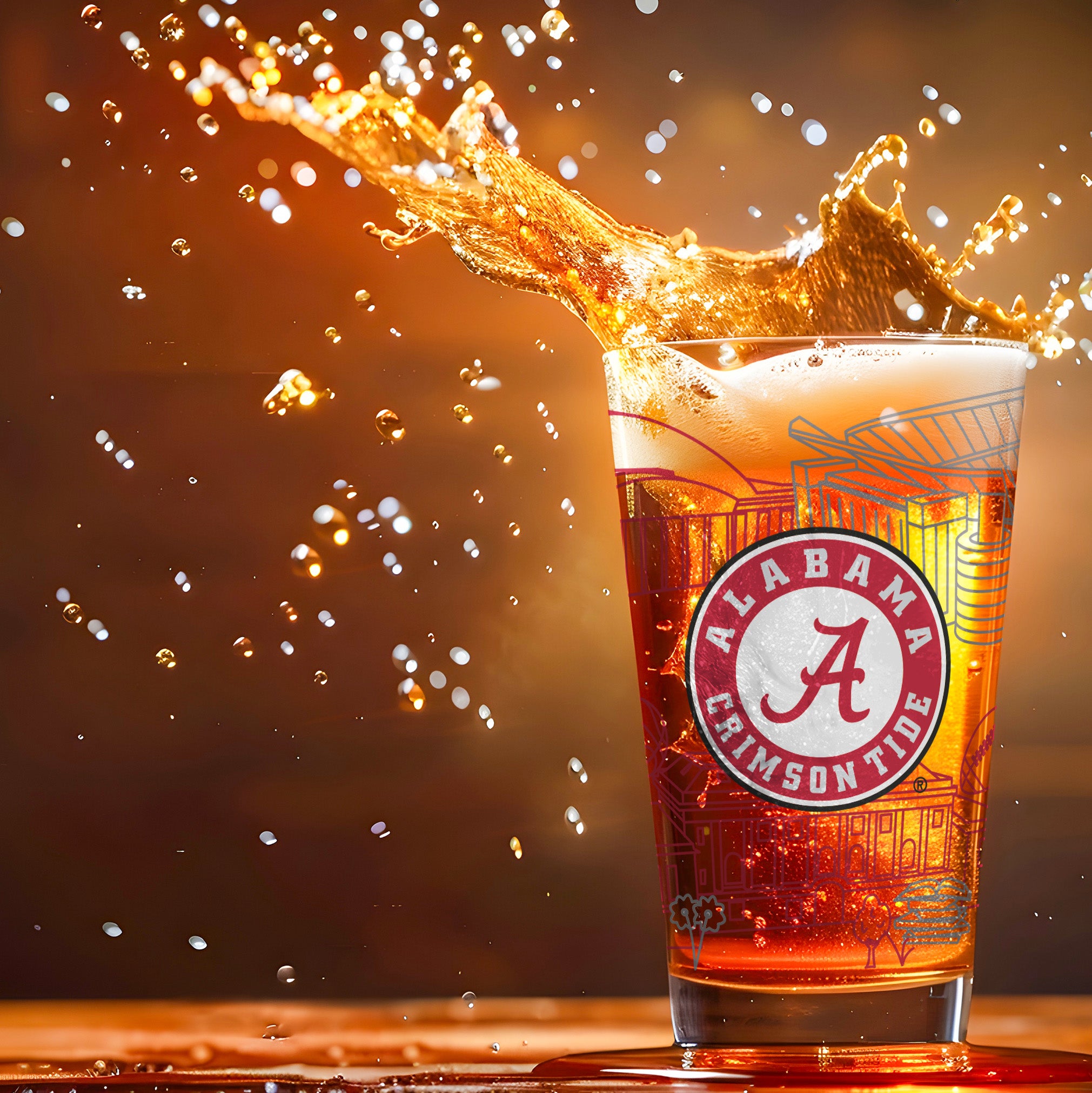 Set of 2 Alabama Crimson Tide Campus Line Art 16oz Pints