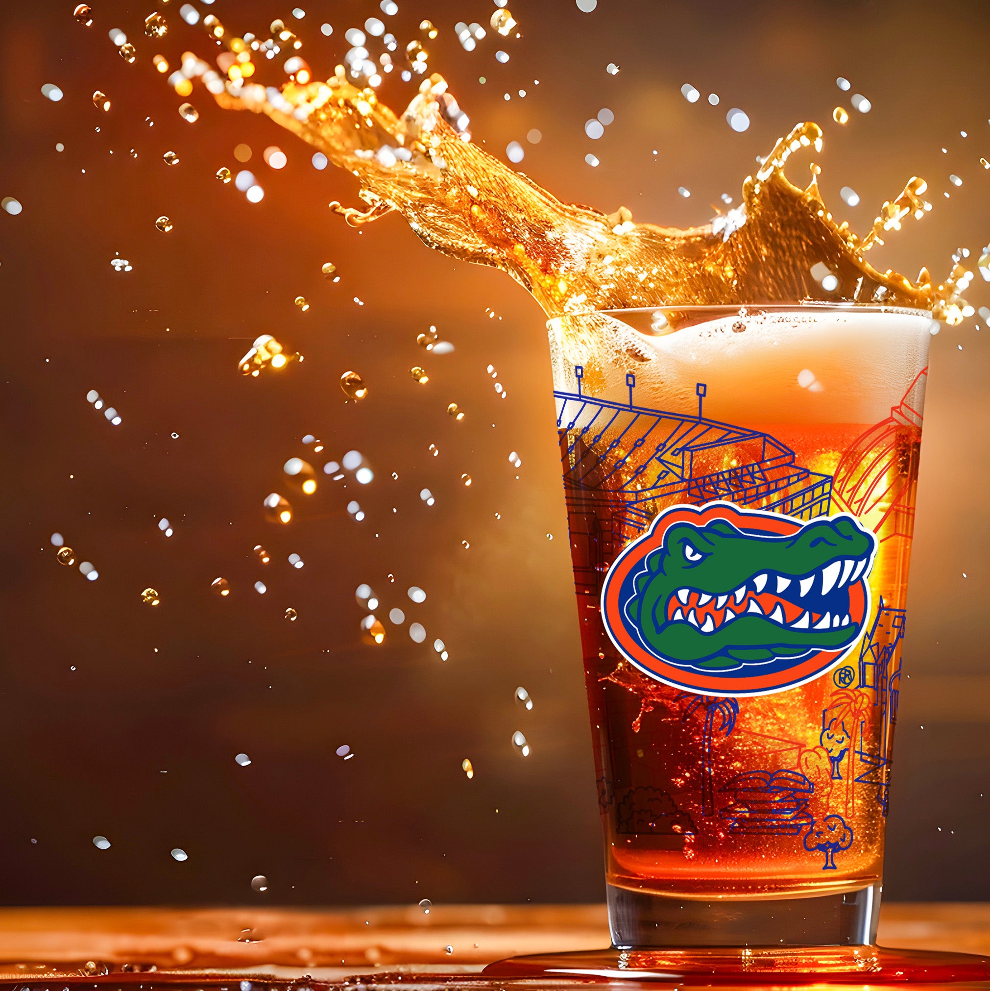 Set of 2 Florida Gators Campus Line Art 16oz Pints
