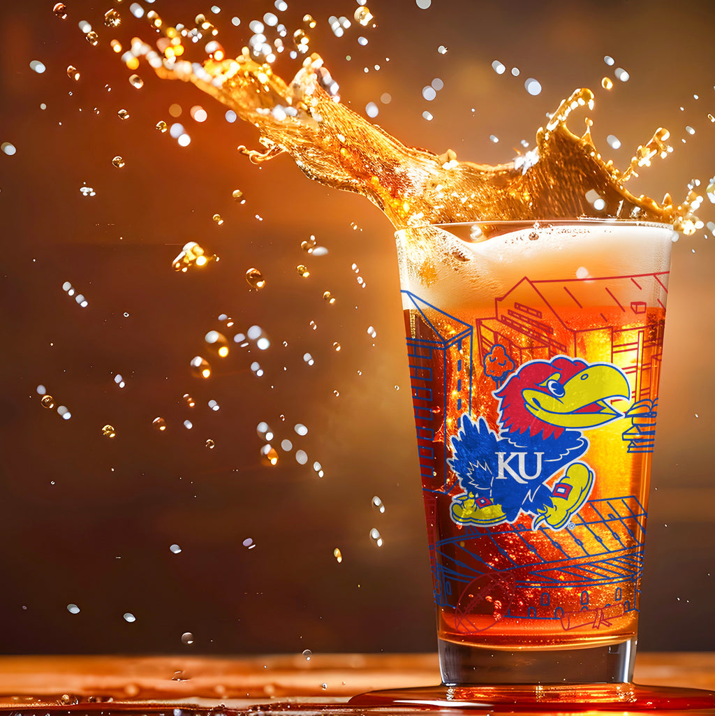 Set of 2 Kansas Jayhawks Campus Line Art 16oz Pints