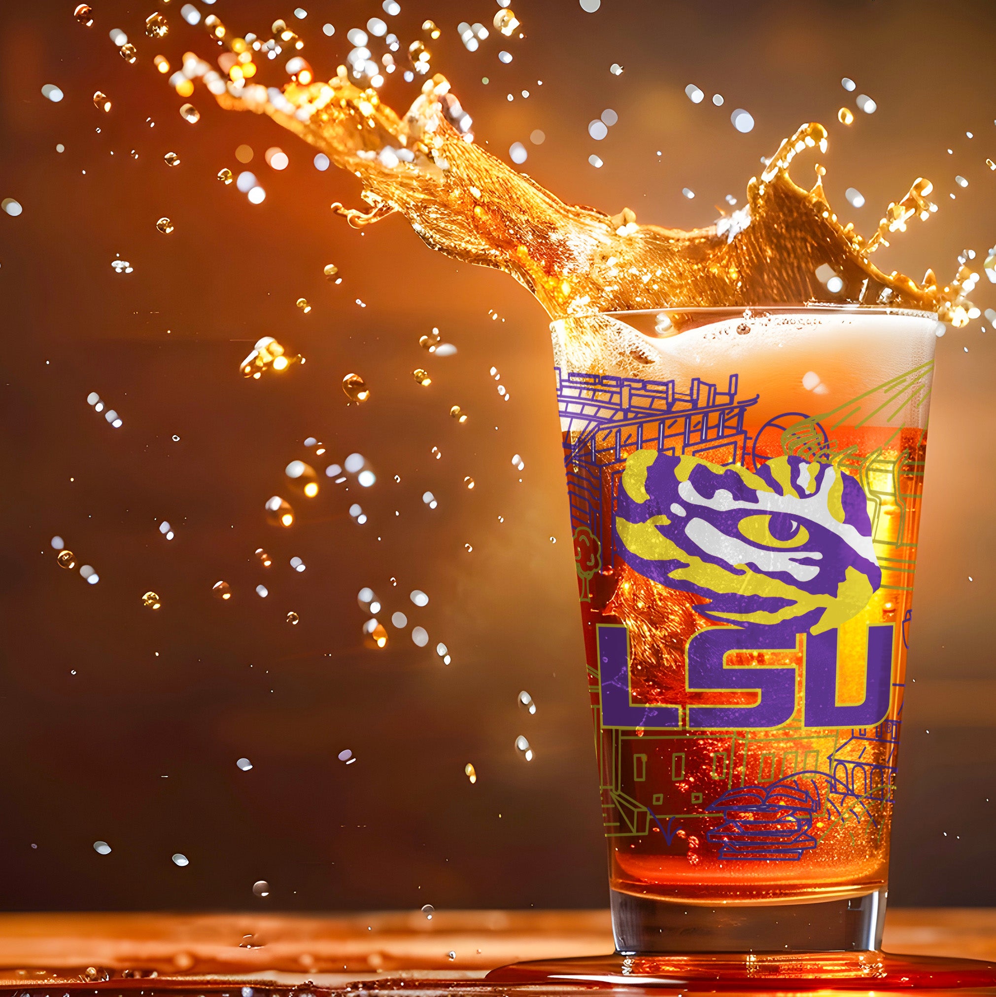 Set of 2 LSU Tigers Campus Line Art 16oz Pints