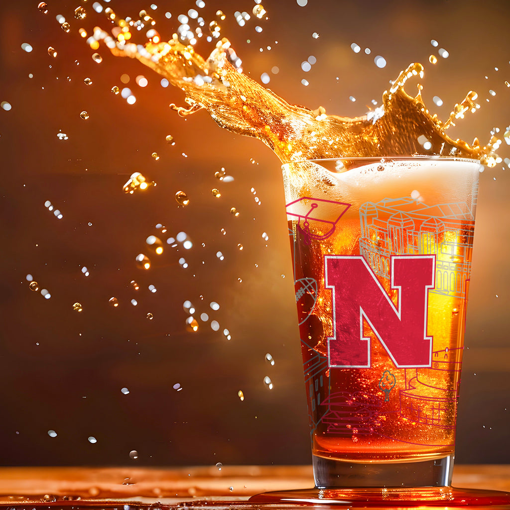 Set of 2 Nebraska Cornhuskers Campus Line Art 16oz Pints