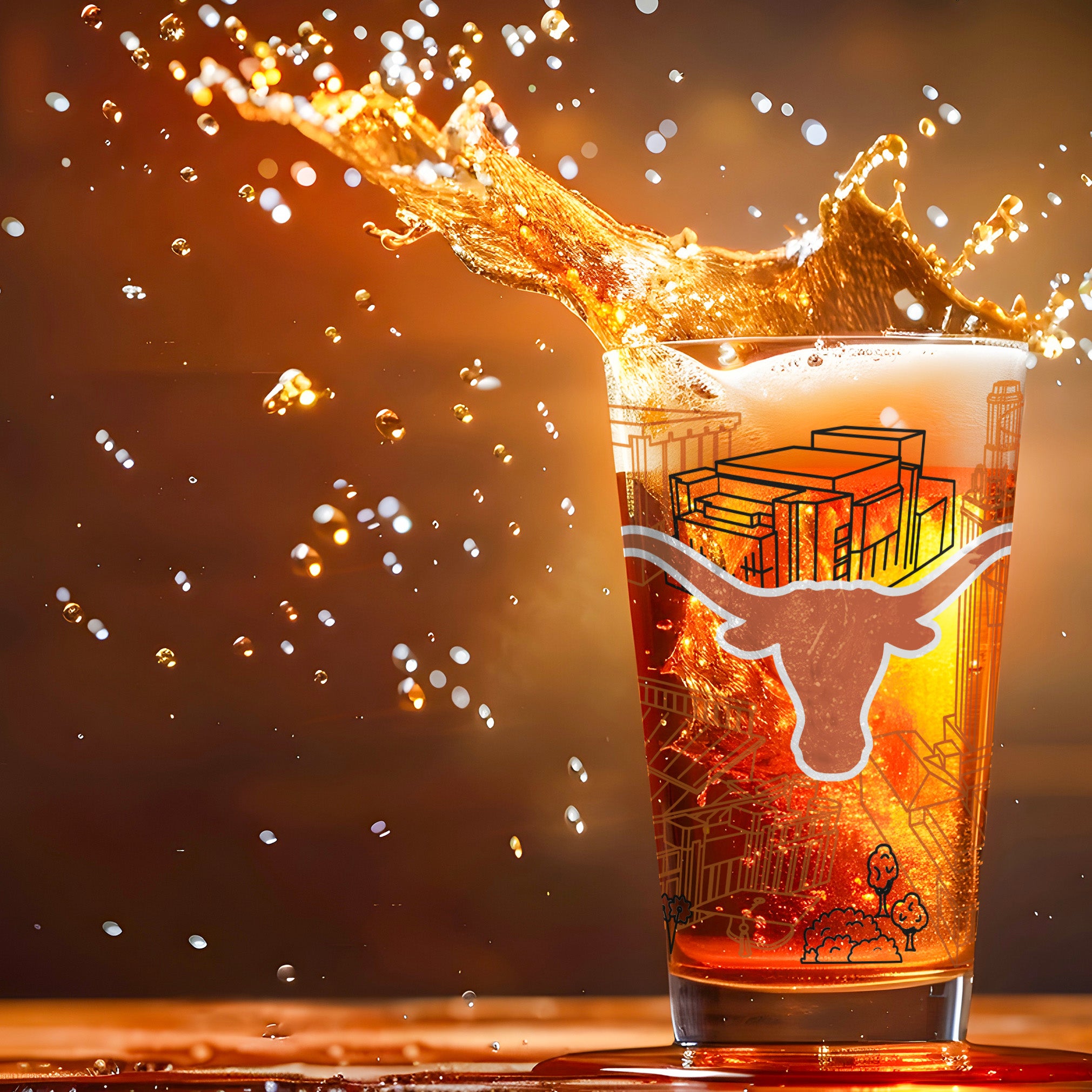 Set of 2 Texas Longhorns Campus Line Art 16oz Pints