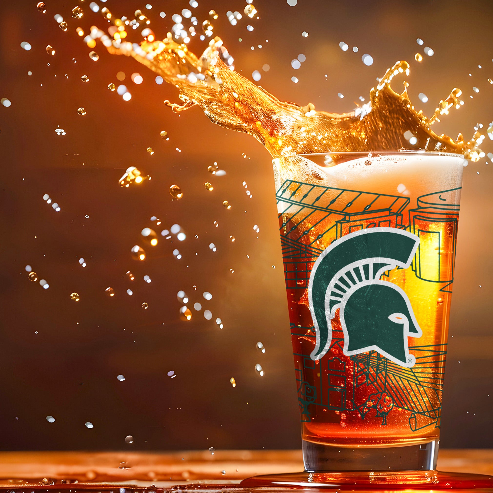 Set of 2 Michigan State Spartans Campus Line Art 16oz Pints