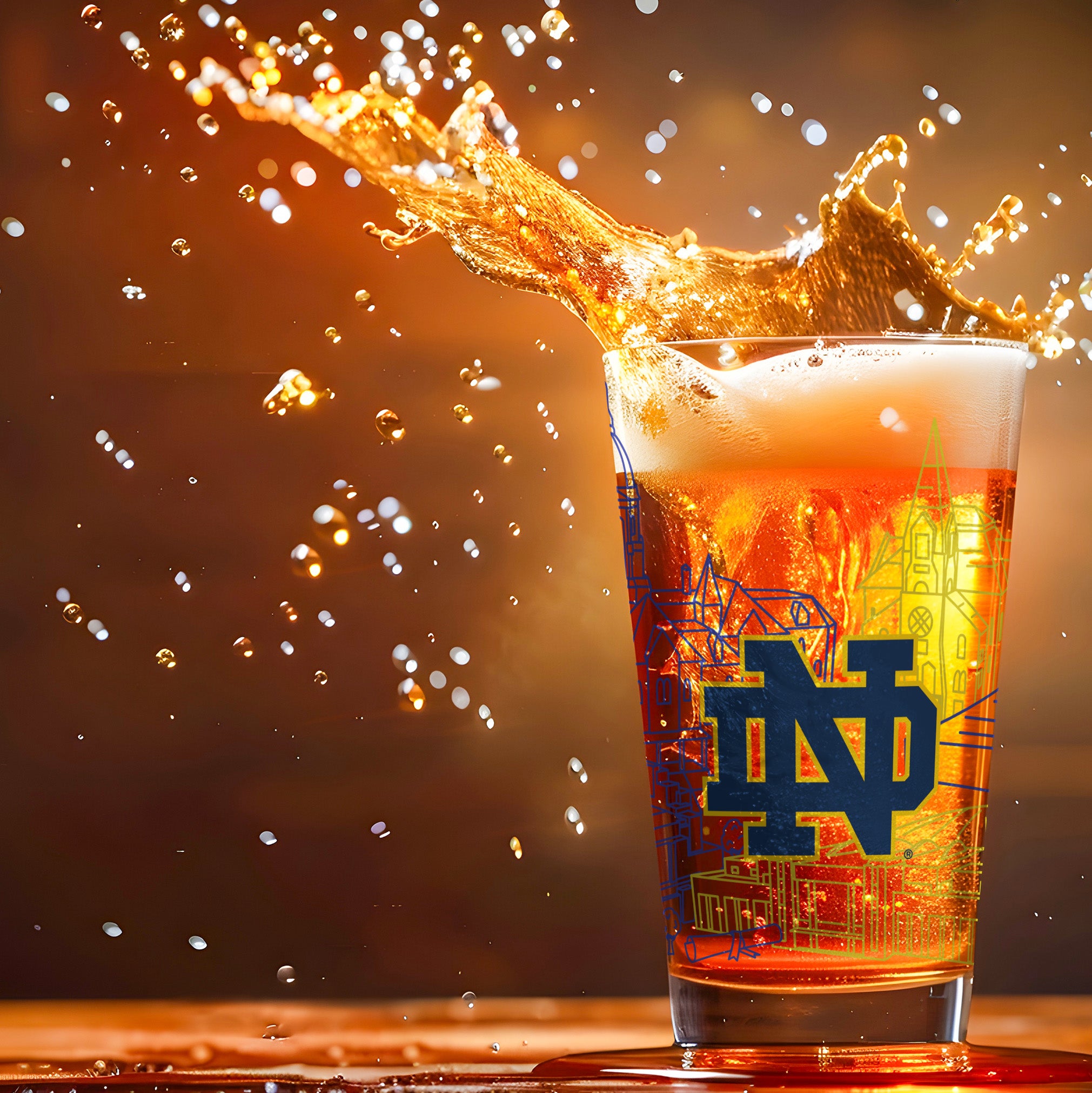 Set of 2 Notre Dame Fighting Irish Campus Line Art 16oz Pints