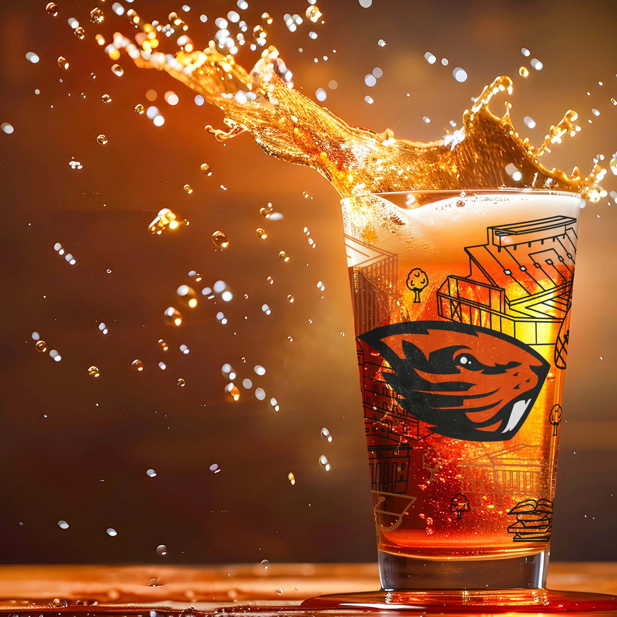 Set of 2 Oregon State Beavers Campus Line Art 16oz Pints