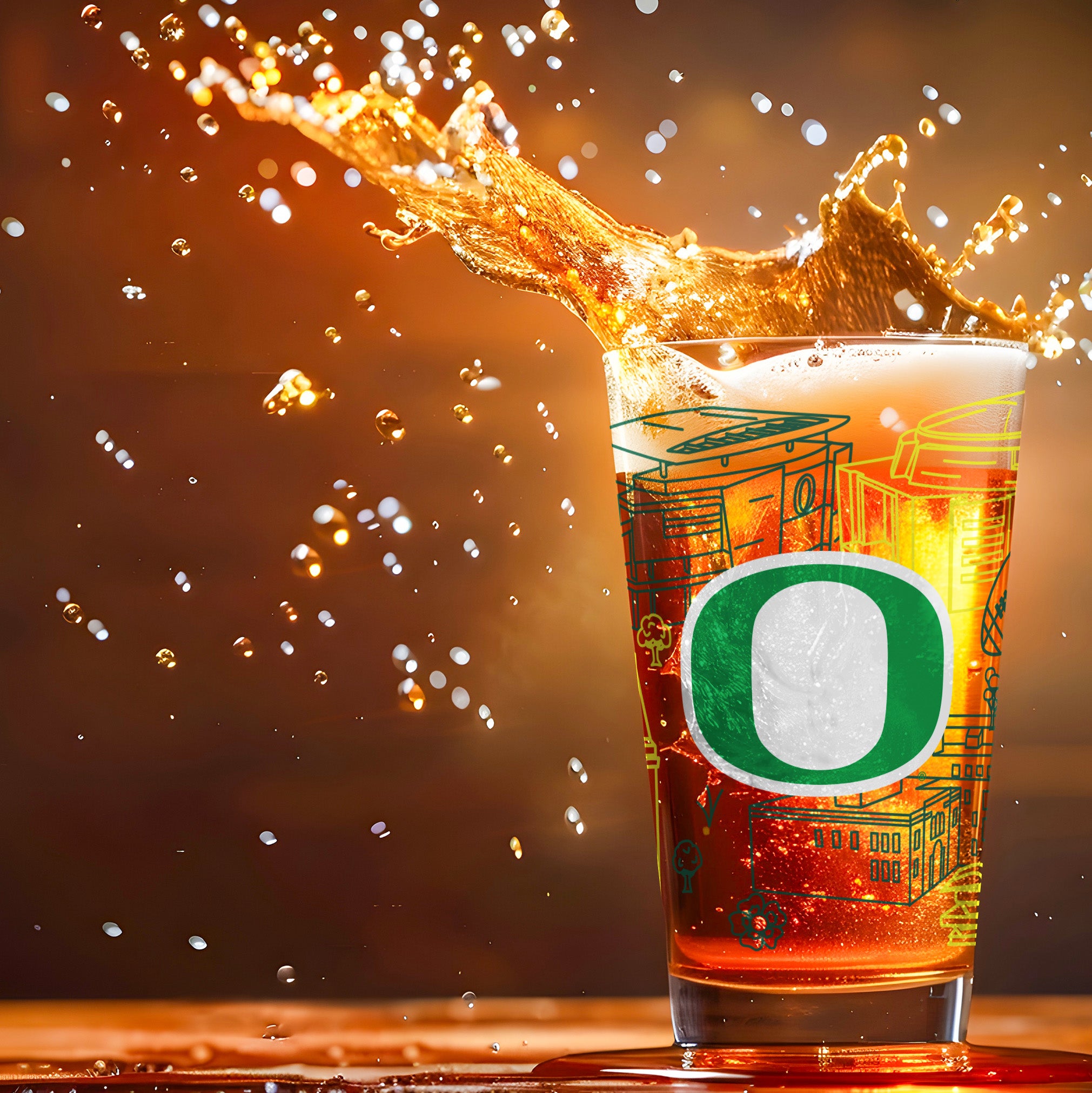 Set of 2 Oregon Ducks Campus Line Art 16oz Pints