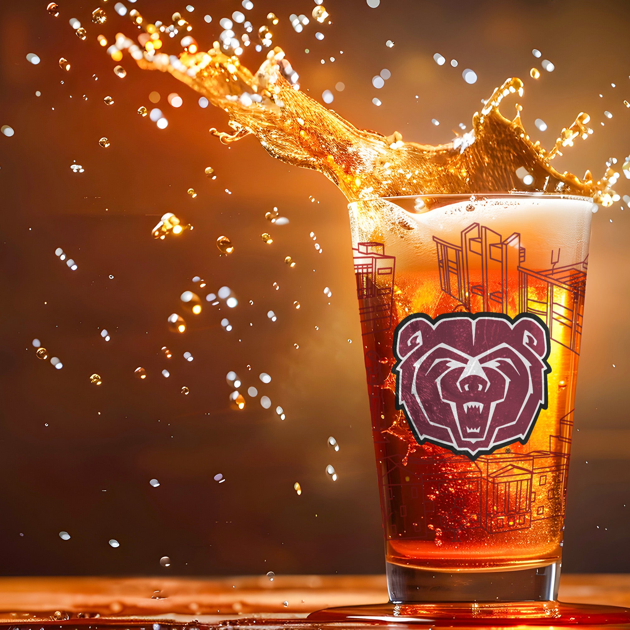 Set of 2 Missouri State Bears Campus Line Art 16oz Pints