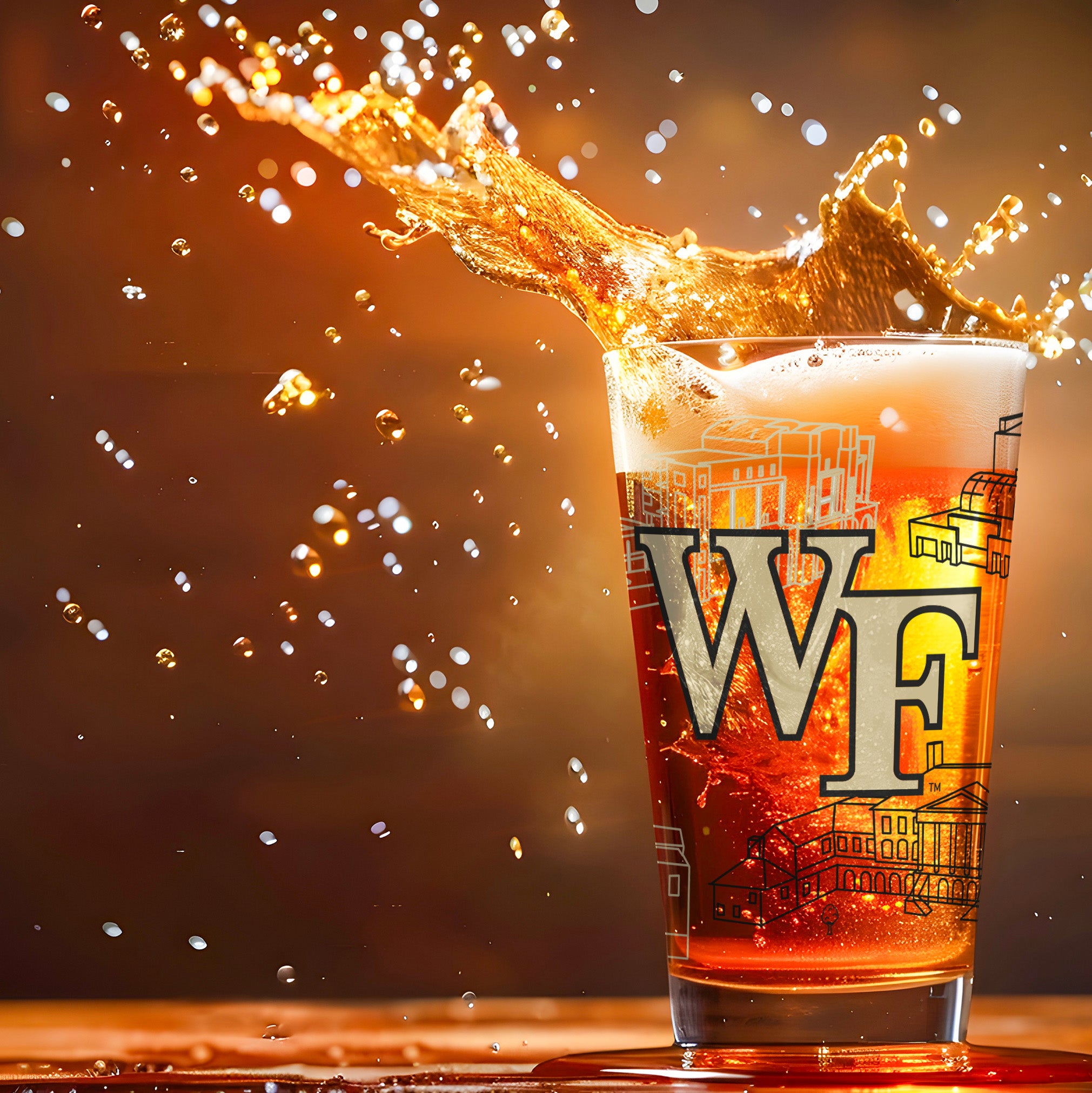 Set of 2 Wake Forest Demon Deacons Campus Line Art 16oz Pints