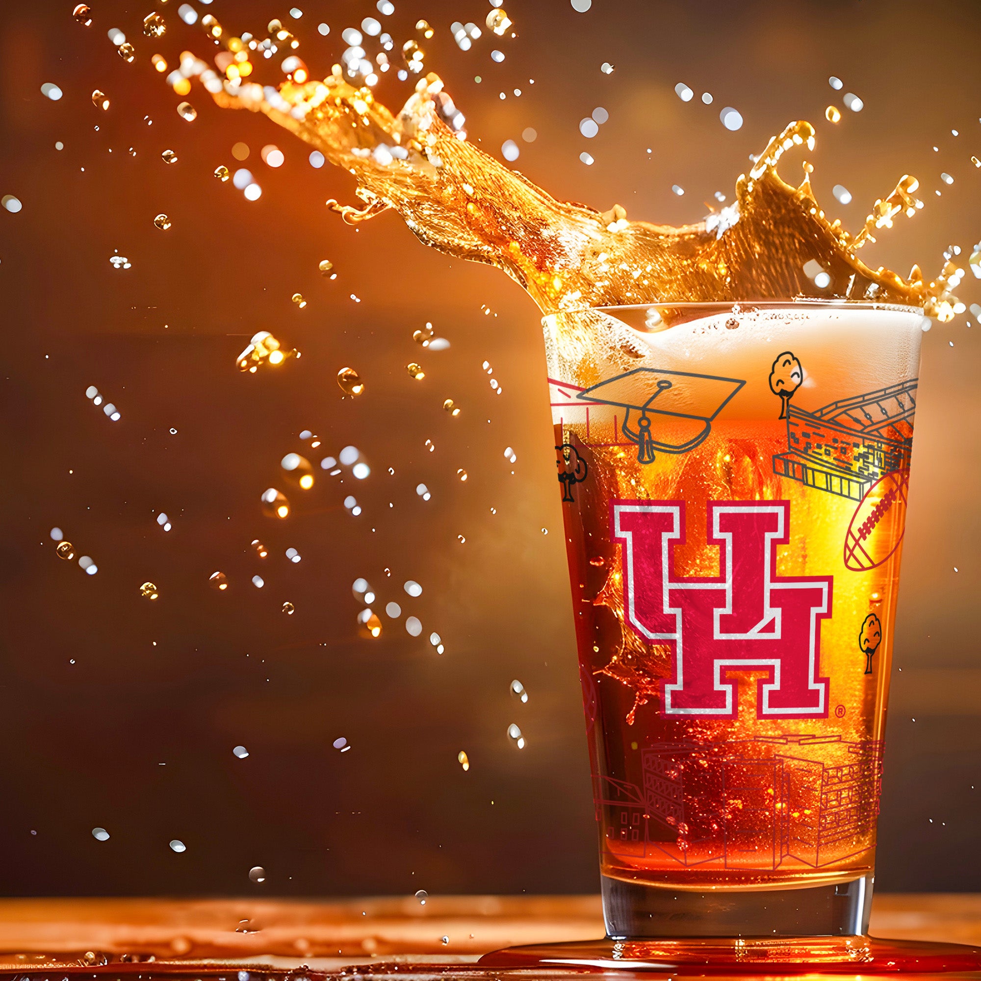 Set of 2 Houston Cougars Campus Line Art 16oz Pints