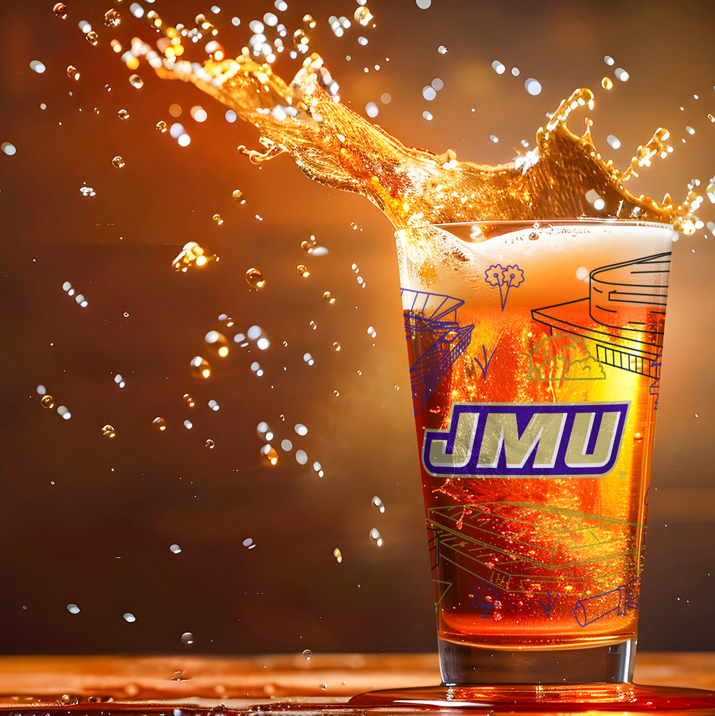 Set of 2 James Madison Dukes Campus Line Art 16oz Pints